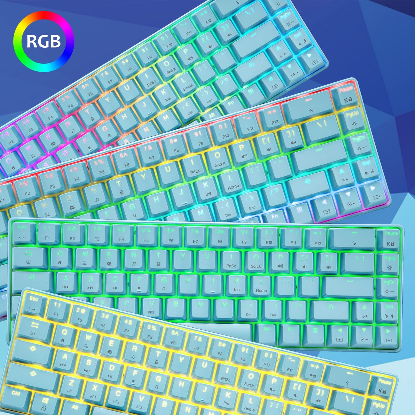 60% mechanical gaming keyboard, blue switch, mini-68 keys, wired, Type C, 18 backlight effects + lightweight optical RGB mouse with 6400 dpi, honeycomb mouse + large mousepad - Blue