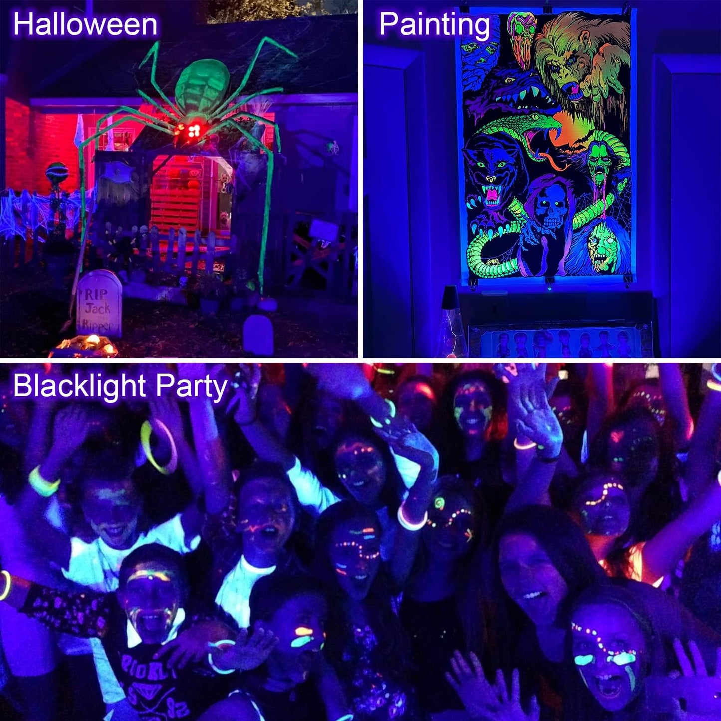 MEEKBOS Blacklight Projector, 2 pack 60W LED Blacklight lamp, IP66 Waterproof Outdoor UV Floodlight with plug, 385-400NM spotlight for Blacklight Party, GLOW, Halloween, Fluorescent Painting.