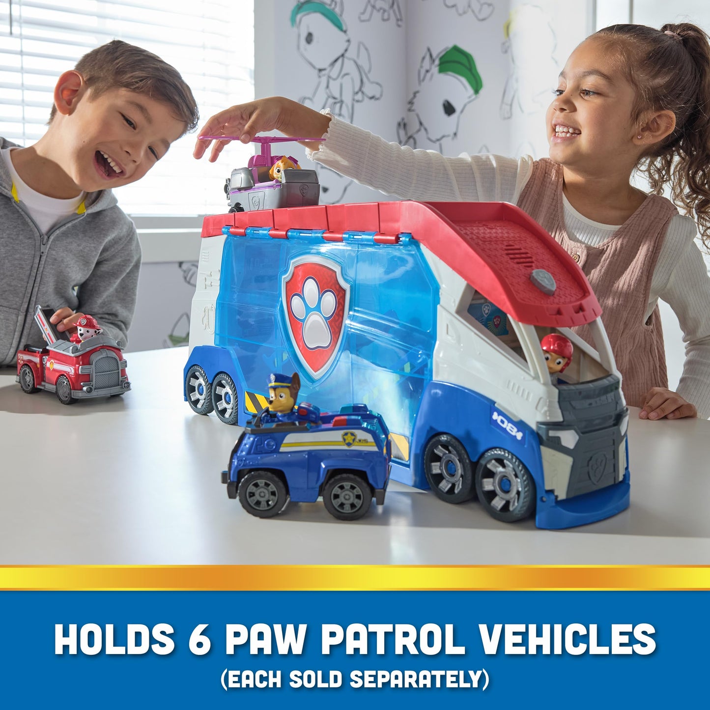 PAW Patrol - Launch'n Rescue PAW Patroller team vehicle with new features, including Ryder figure and 1 base vehicle, toy suitable for children aged 3 years and older.