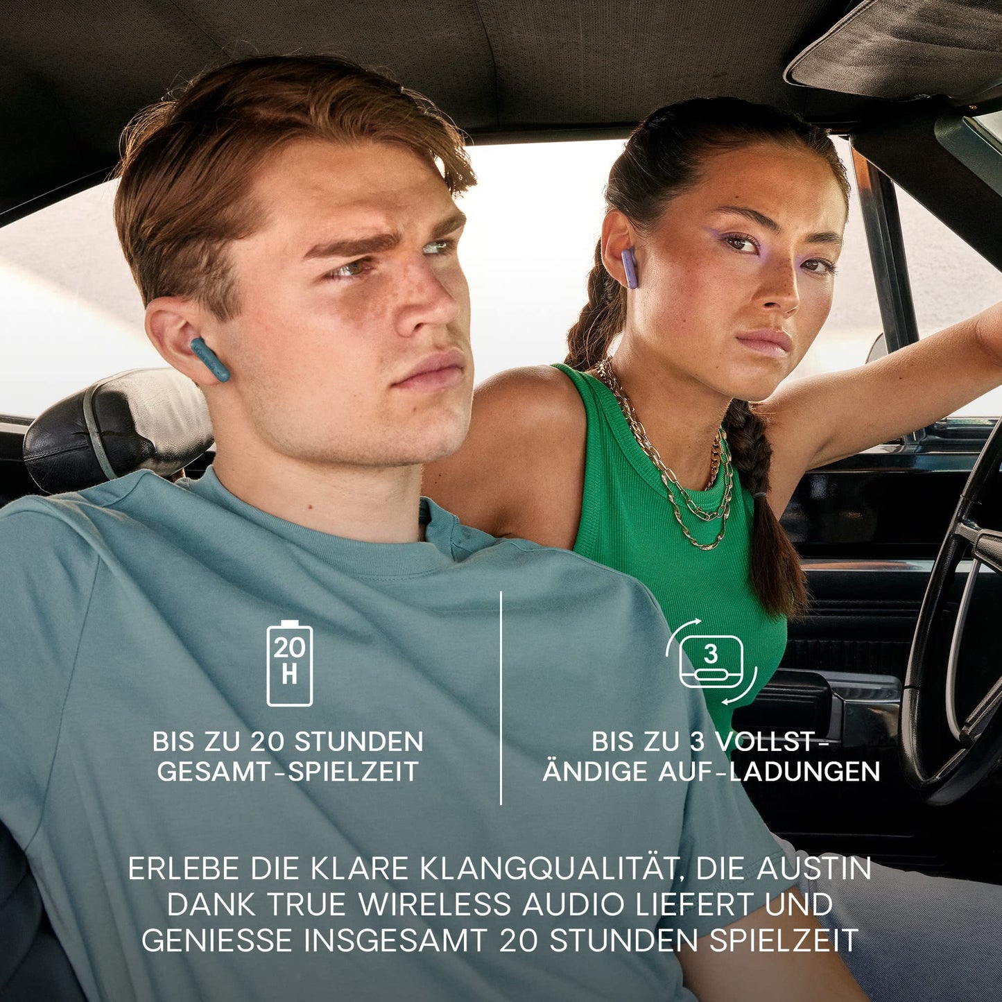 Urbanista Bluetooth headphones, Wireless Bluetooth 5.3 Headphones, IPX4 True Wireless Earbuds, 20 hrs. playtime, In-Ear Earphones with touch controls, Earbuds for work, game, and sports, Austin, Black