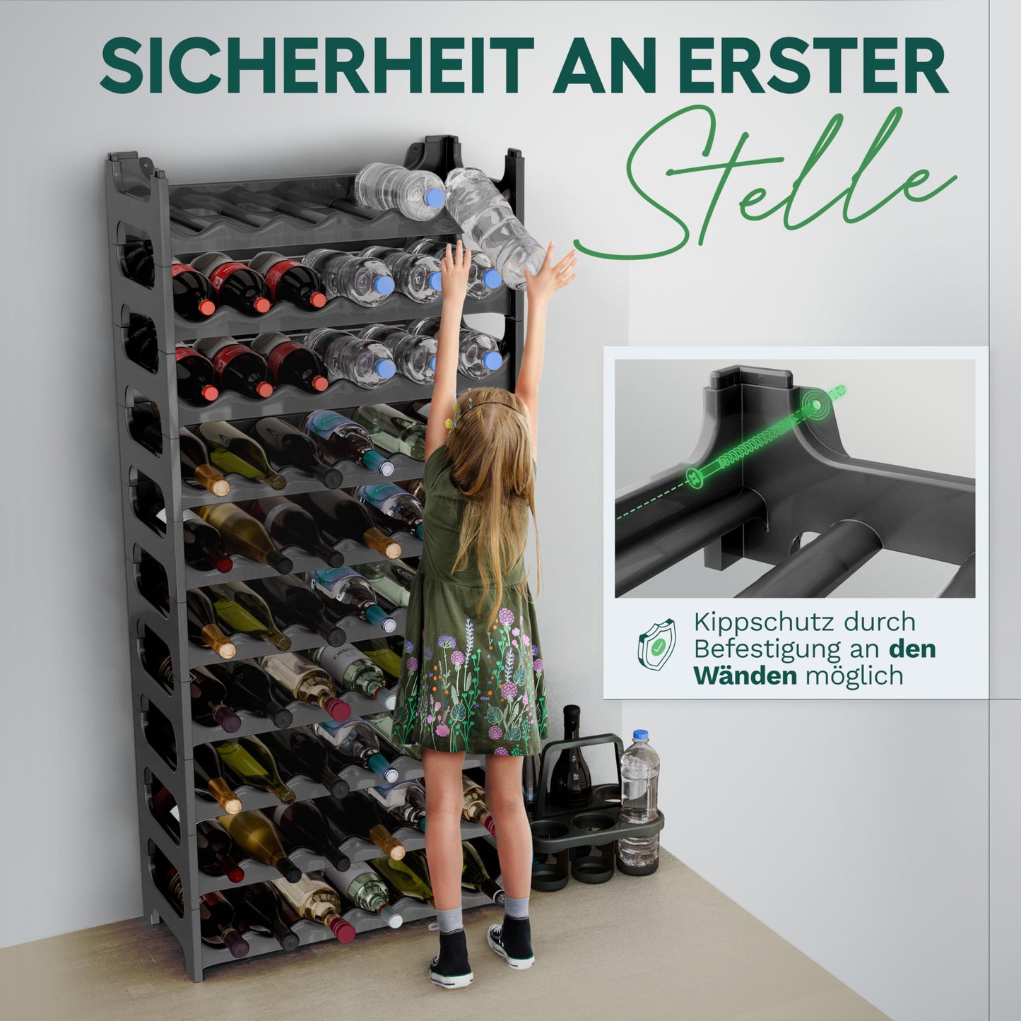 Novaliv Modular Bottle Rack for 72 wine bottles - plastic wine rack stackable, black, recycled, expandable, sturdy - perfect for wine storage in cellar, restaurants & home, beverage cabinet