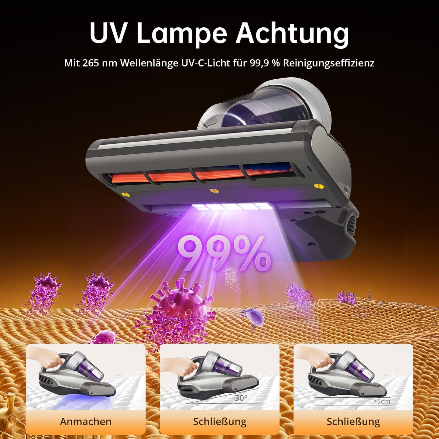 Jimmy JV35 mattress vacuum cleaner with UV-C light, 700W power, hot air function, double cyclone, bed vacuum and mattress cleaner for mattresses, beds, sofas.