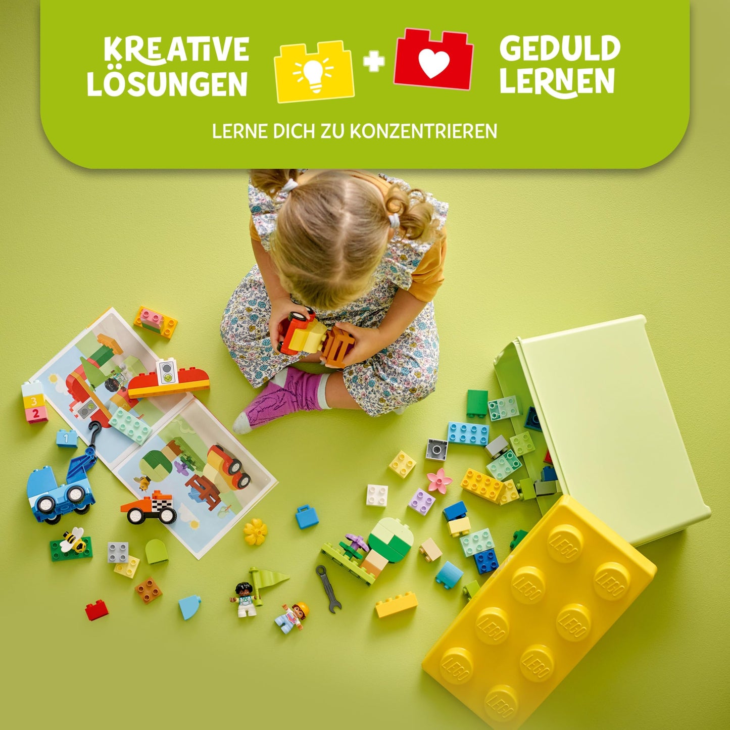 LEGO DUPLO Bricks Box Cars and Trucks - Educational toy for boys & girls from 1 year old - Toy for toddlers with 1-2-3 bricks, 2 figures and 3 vehicles for playing and building - Gift - 10439