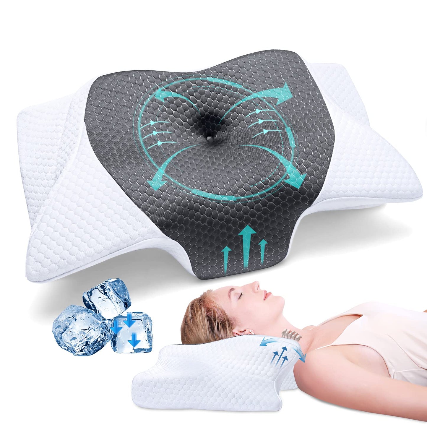 SAHEYER Ergonomic Neck Pillow, Memory Foam Head Pillow Side Sleeper Pillow Orthopedic Neck Support Pillow, 60 x 35.5 x 10/13CM Comfort Sleeping Pillow for Neck-Shoulder Pain Relief