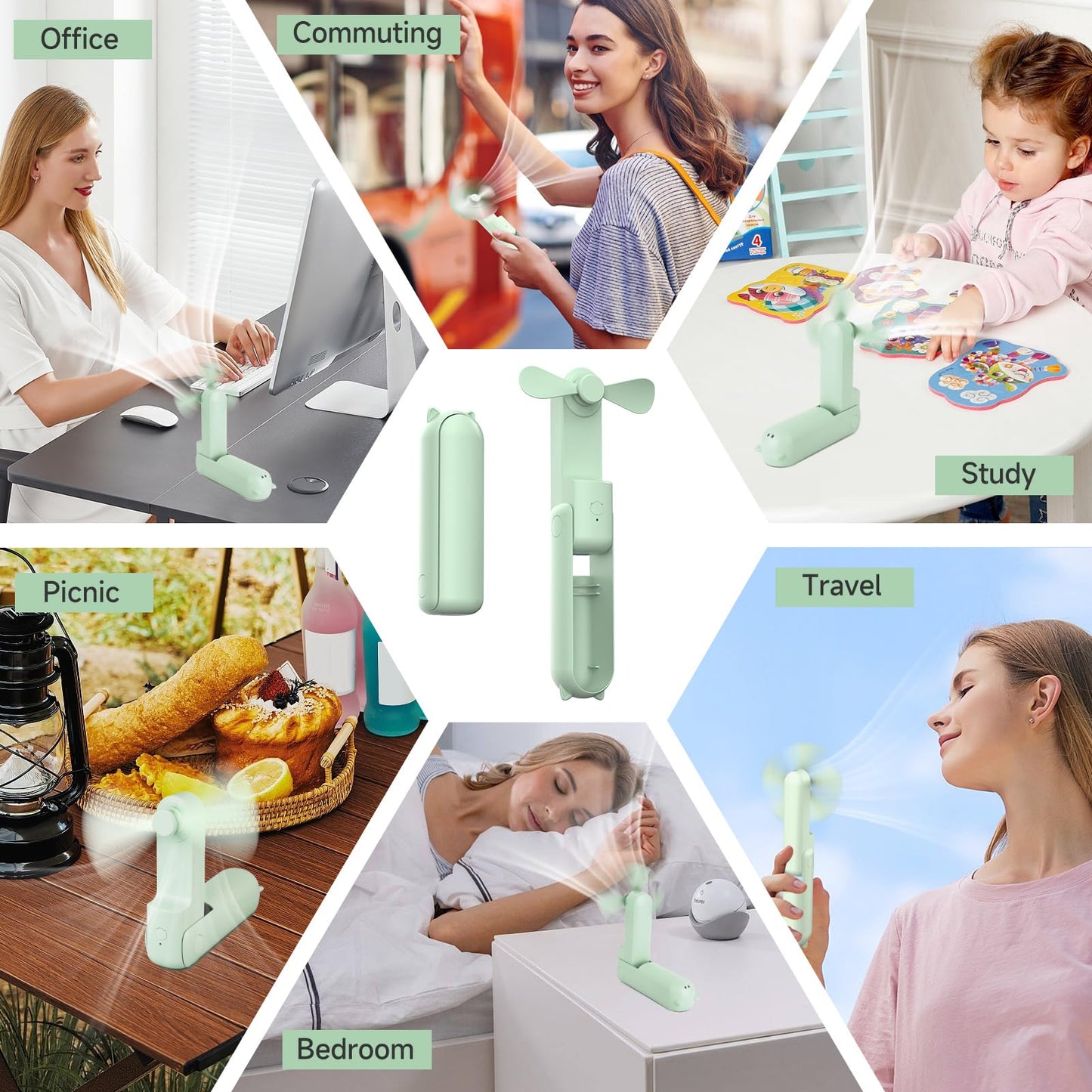 HZSK Handheld Mini Fan, Portable foldable fan with power bank, USB rechargeable small pocket fan, Personal fan with 3 speeds for women outdoor travel.