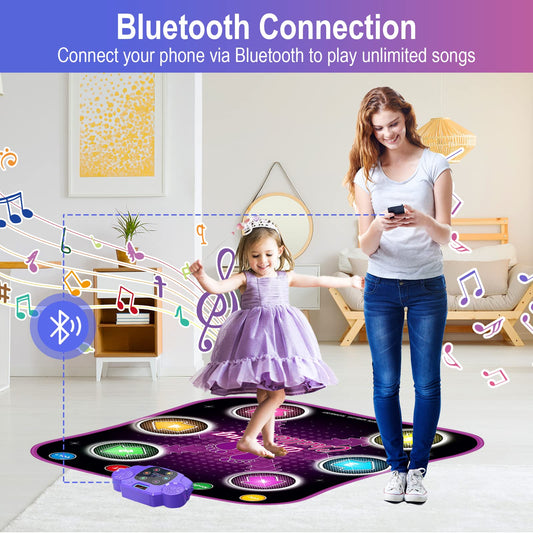Aucrsozk Kids Dance Mats for 3 4 5 6 7 8+ Years Old with Bluetooth, Music Dance Mat with 6 LED Light Arrows for Girls, Electronic Dance Mat Toys with Anti-Slip Material.