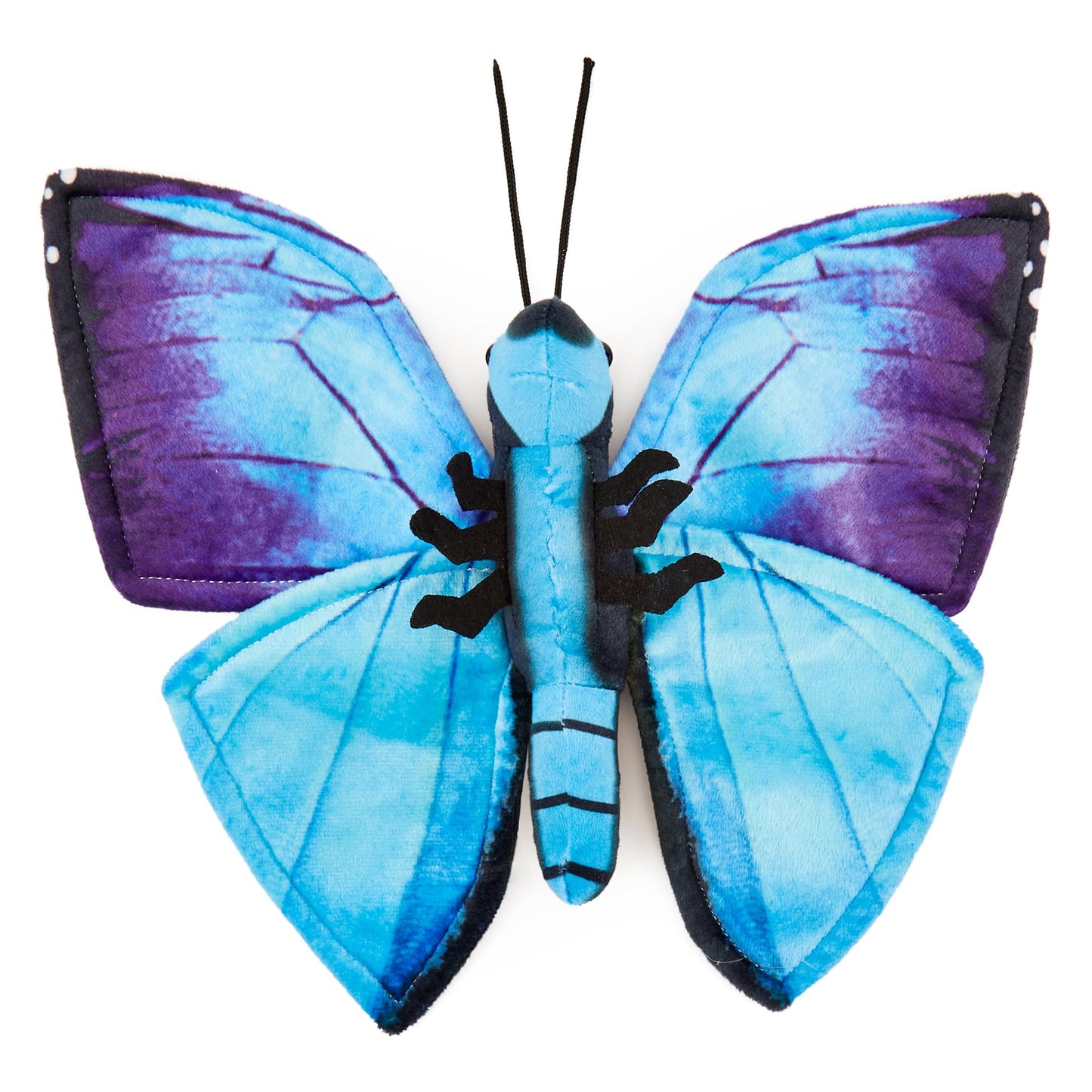 Zappi 100% recycled plush Blue Morpho Butterfly toy (28.5cm width) Stuffed, soft, cuddly, eco-friendly animal collection for newborn baby, first child.