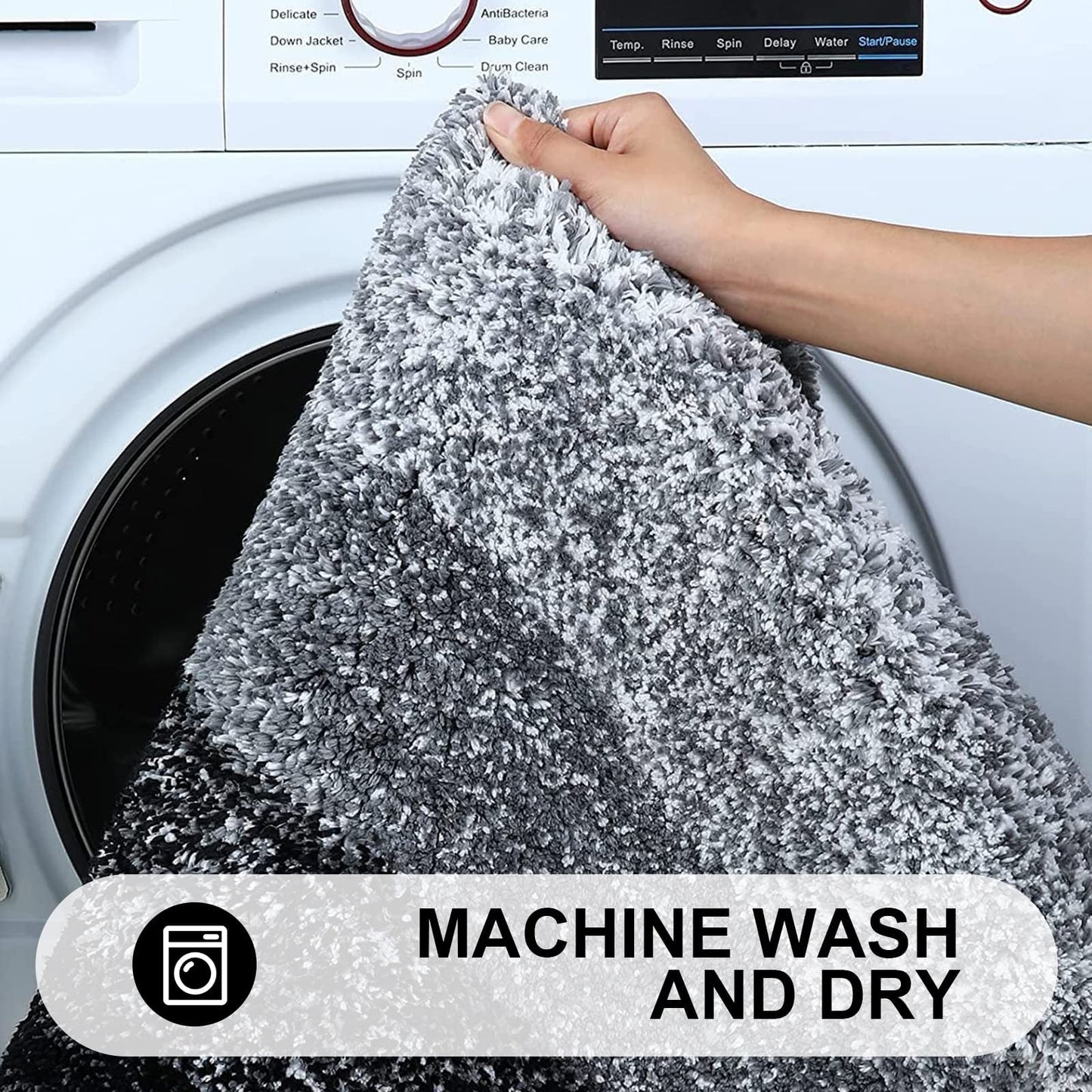 Homaxy Soft Bathroom Rug 60x120 cm, non-slip washable Bath Mat Fluffy High Pile Bath Rug Microfiber Absorbent Bathmat Shower Mat (Black)