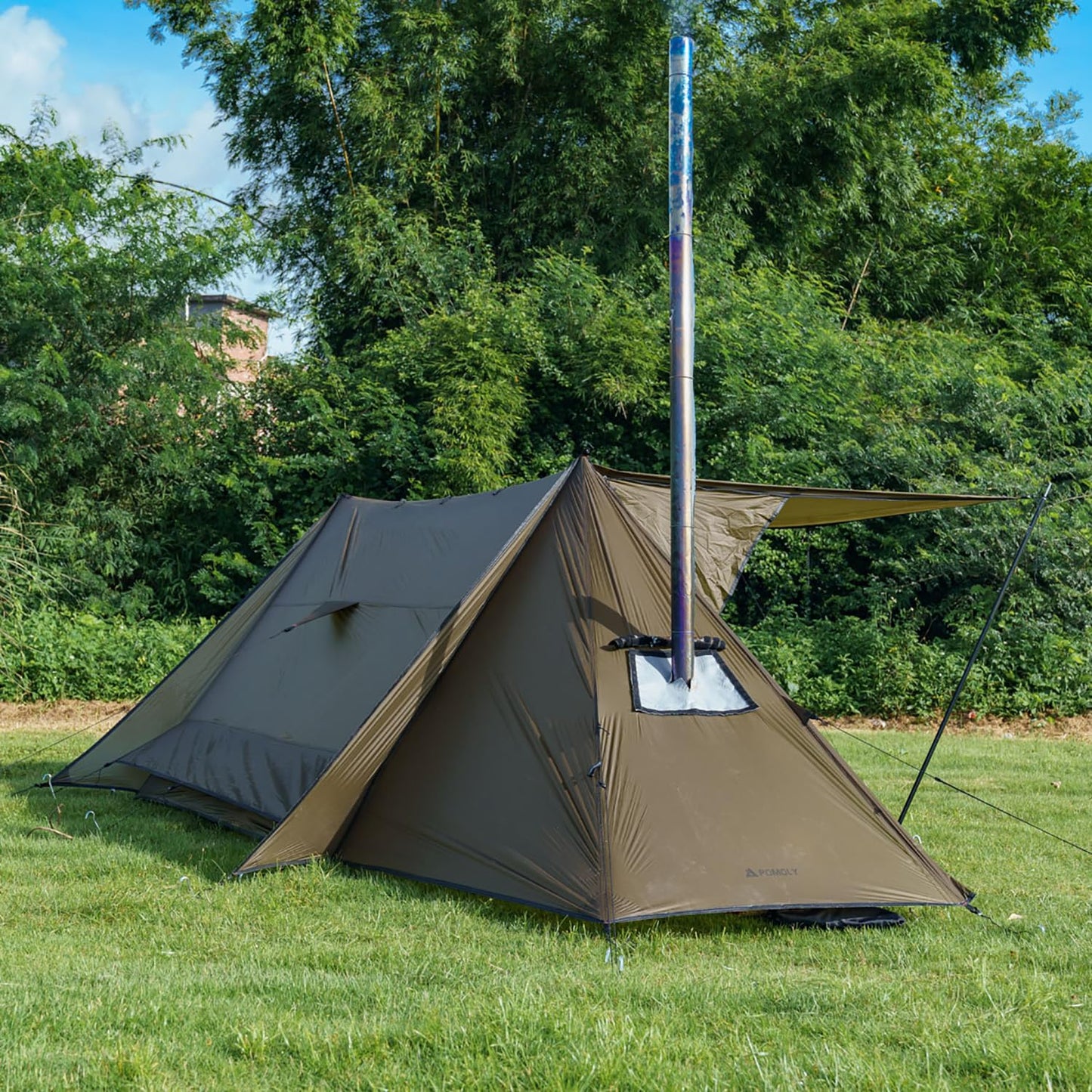 Camping Hot Tent with Stove Jack, POMOLY STOVEHUT 20 Shelter with two tarp poles and tent poles for 1-2 person hiking, hunting, backpacking.