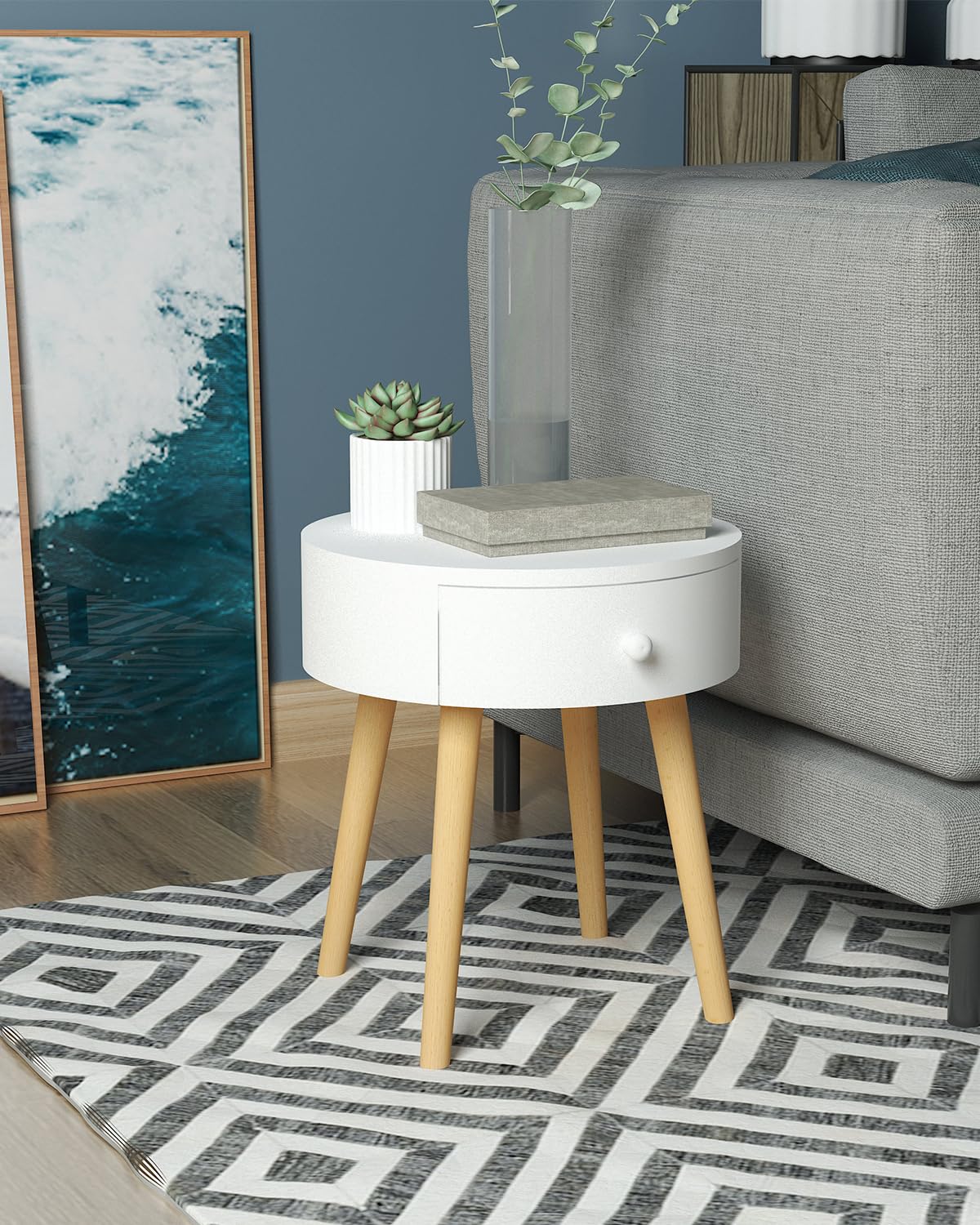 WOLTU bedside table set of 2 nightstands with drawer, legs, made of wood, MDF, white, 38x38x48cm (WxDxH), TS51ws-2