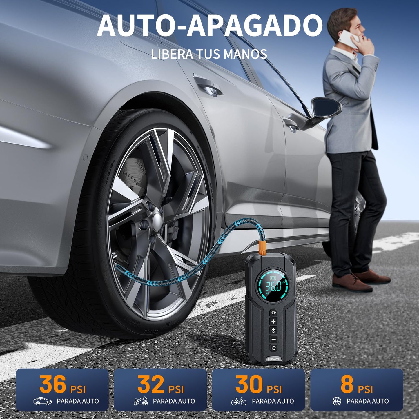 Portable air compressor 150PSI electric compressor, mini tire pump with digital LED display, 4 nozzle adapters, 12V rechargeable electric compressor for car, motorcycle, bike, balls.