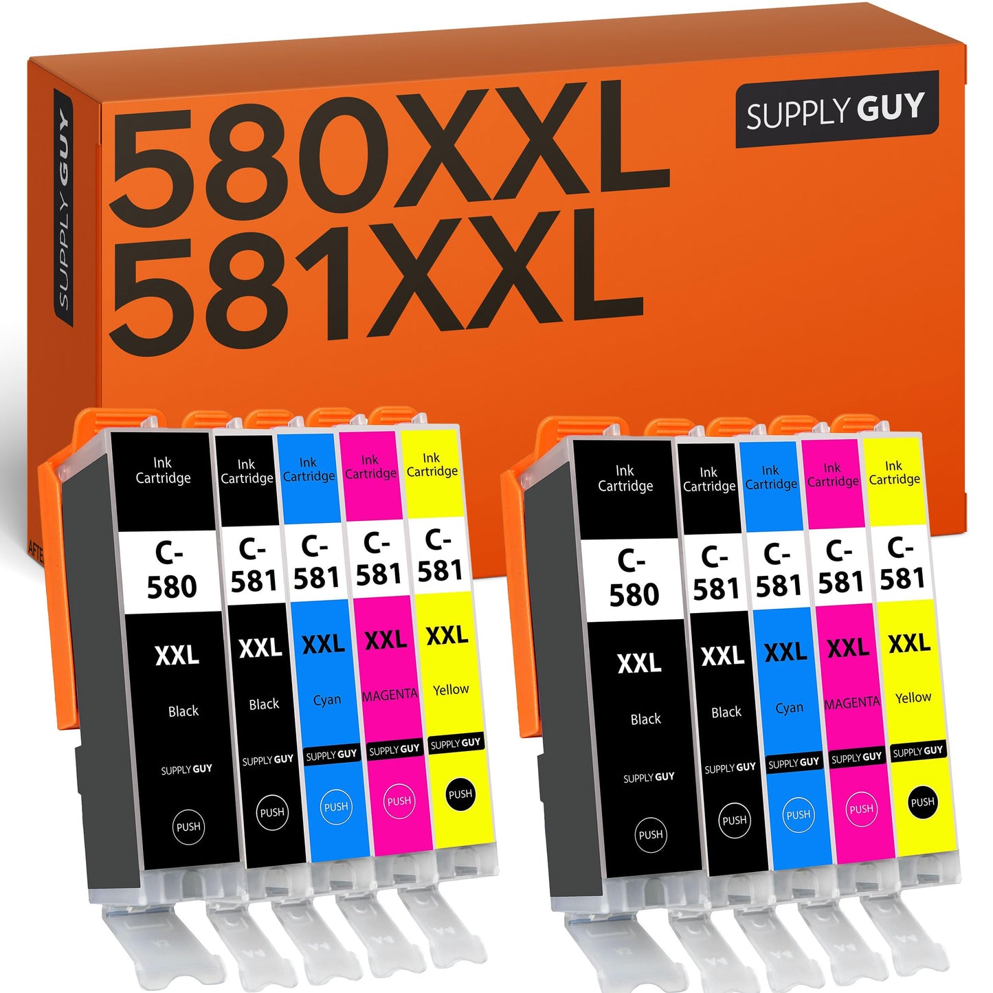 Supply Guy 580XXL 581XXL printer cartridges compatible with Canon PGI-580 CLI-581 for Pixma TS705 TS705a TS6350 TS6350a TS6351a TS6300 TR8550 TS9550 TS6150 TS6250 TR8500 Multipack 10 cartridges 580 581 XXL