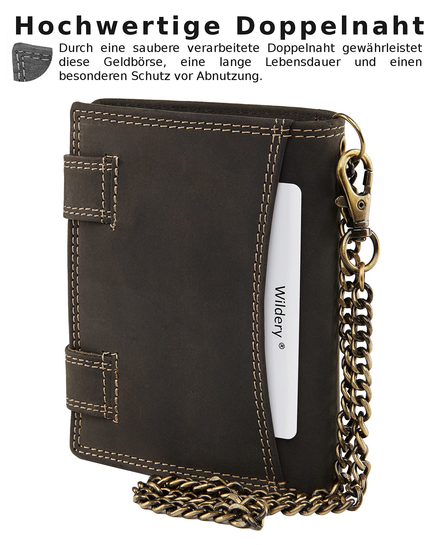 Wildery® RFID biker wallet with chain I wallet with chain men I wallet with security chain I biker combo wallet vertical format I men's gifts / #Vintage Chain WI110 (Black)