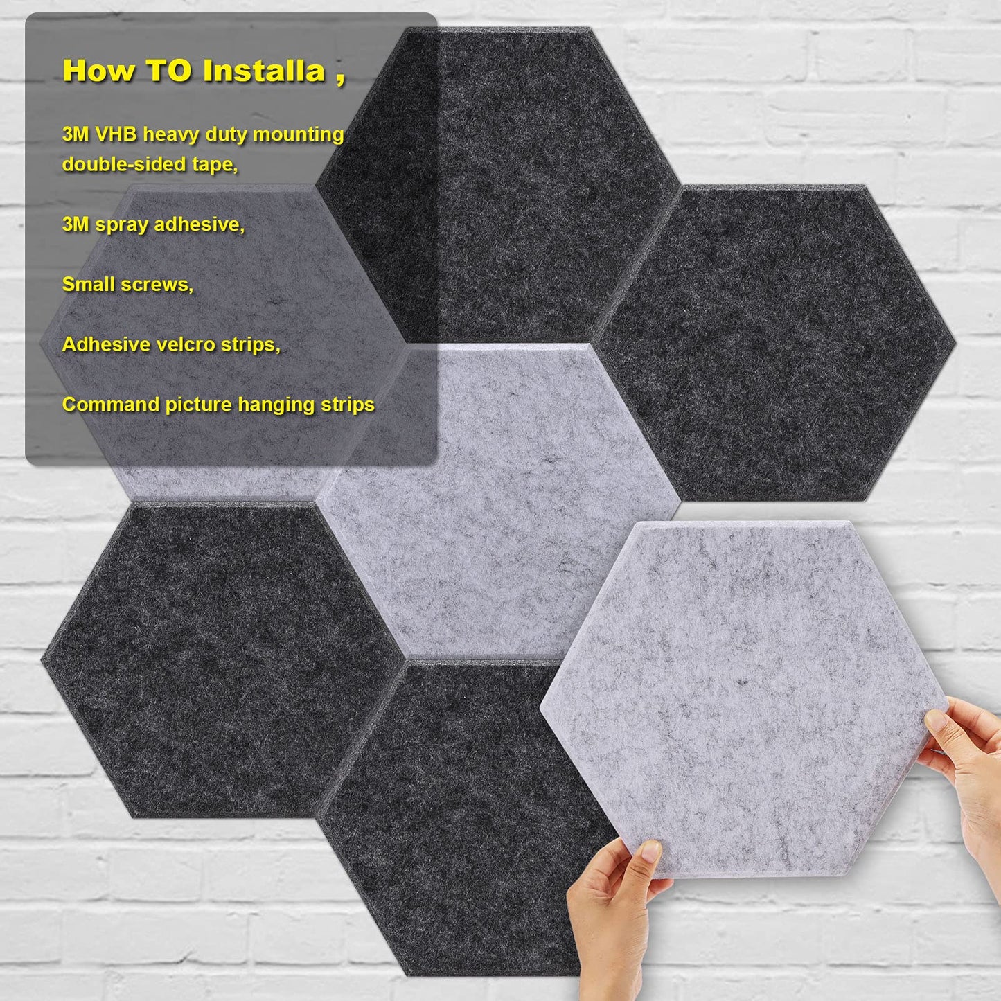 12 packs of Acoustic Absorption Panels, AGPTEK 30 x 26 x 0.9 cm Hexagon Absorption Tiles, Acoustic Soundproof Insulation Tiles, Perfect for wall decoration and soundproofing measures.