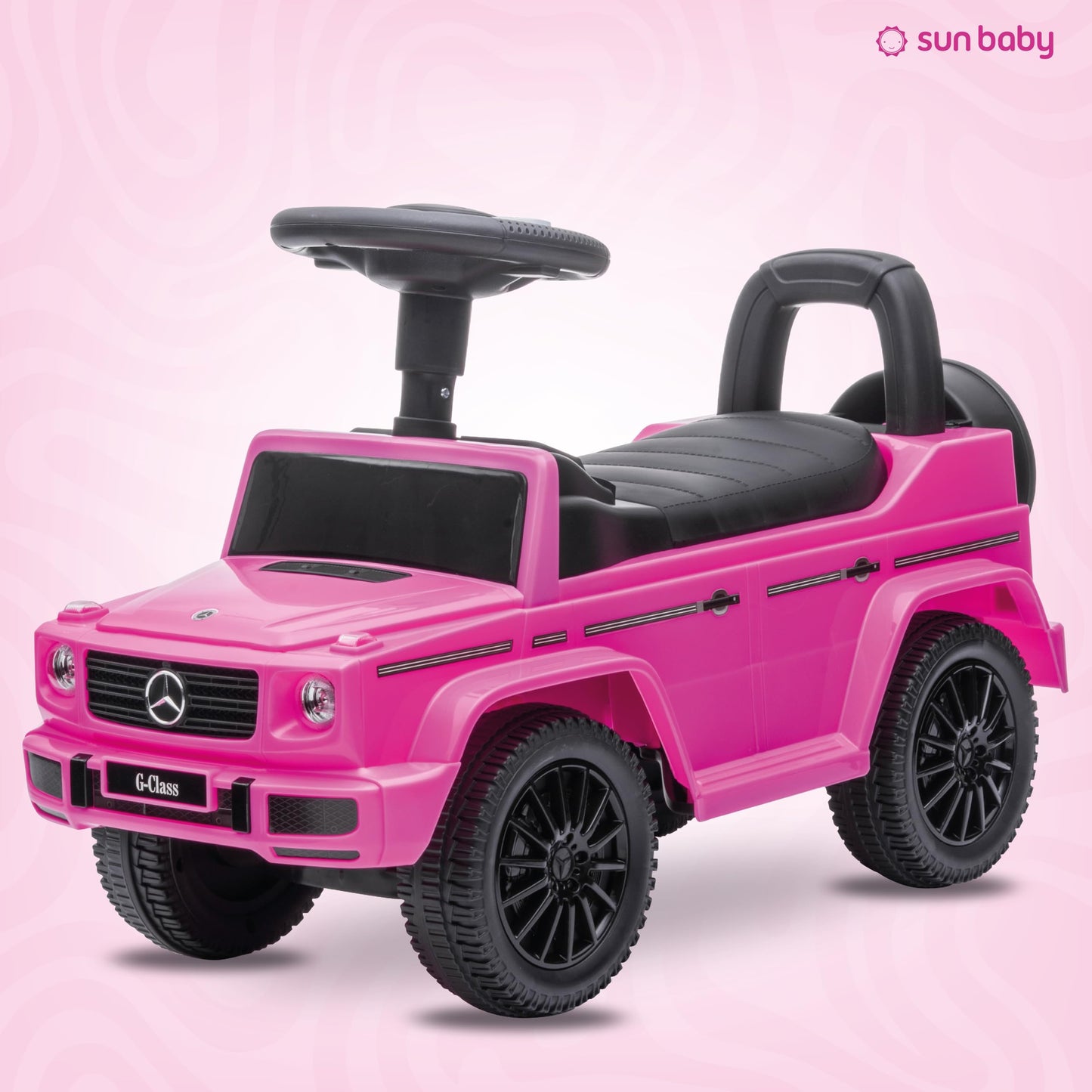 Slide car for 1 year old, Mercedes in red, blue, white, black, kids car, baby car, walker with horn and engine sounds (Pink)