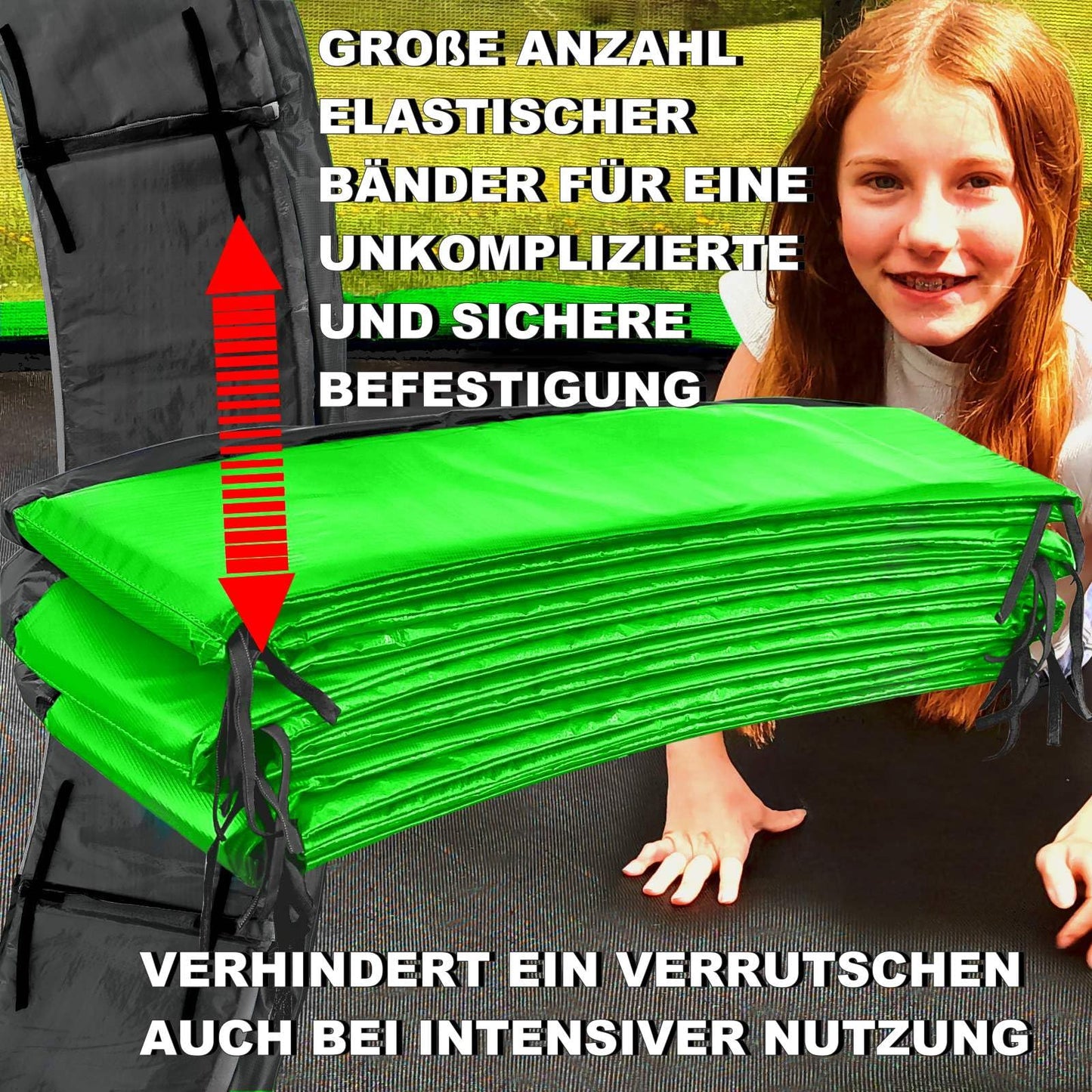 Baunsal® Trampoline Padding Ø 244 cm with 30 cm width in light green-black, 20 mm thick, UV-resistant, tear-resistant. Replacement parts for outdoor trampolines.