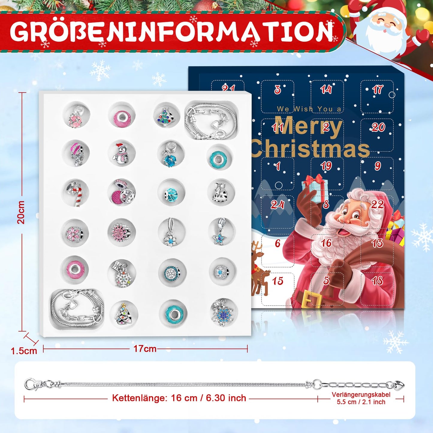 KAZATE Advent Calendar 2025 for Girls, Christmas Jewelry Calendar, 24 Fillings DIY Charms Bracelet Kit, Christmas Gift for Teenagers 6-12 Years, Blue Pink (Pink+Blue)