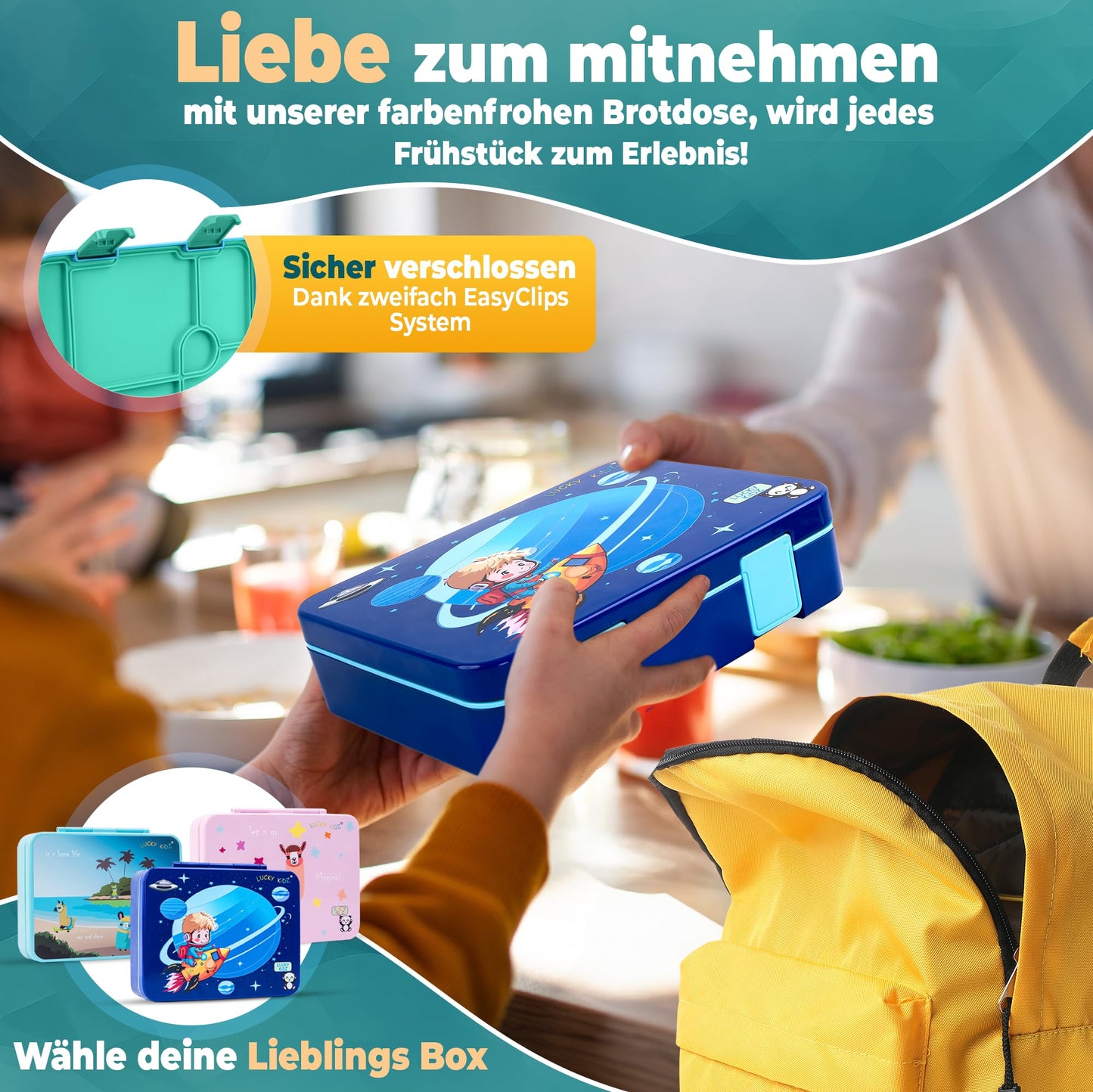 LUCKY KIDZ© lunchbox for children with compartments, Bento Box, leak-proof & BPA free, lunch box for kids, snack box, meal box, lunch boxes, lunch box, snack box, breakfast box, Bentobox