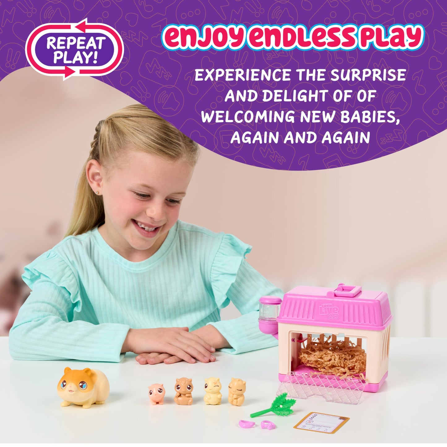 Little Live Pets - Mama Surprise Minis Hamster, Take care of your hamster or bunny mom in her cage and welcome 2, 3, or 4 mini babies.