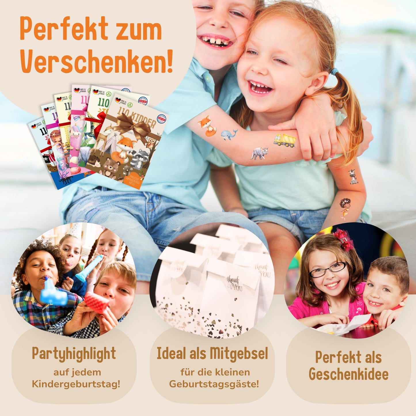 MyBaby123 660 hypoallergenic kids tattoos with dinos, dinosaur tattoo for kids, children tattoos for sticking, vegan & made in Germany (6-pack - mix designs)