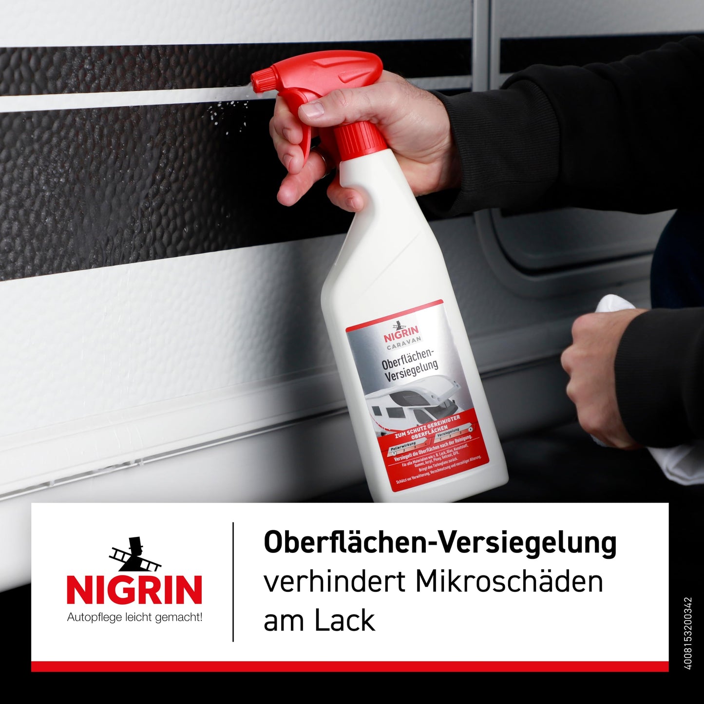 NIGRIN CARAVAN surface sealant, forms a water and dirt-repellent seal, protects against weathering, for materials such as paint, glass, plastic, rubber, acrylic, Plexy, 0.75l