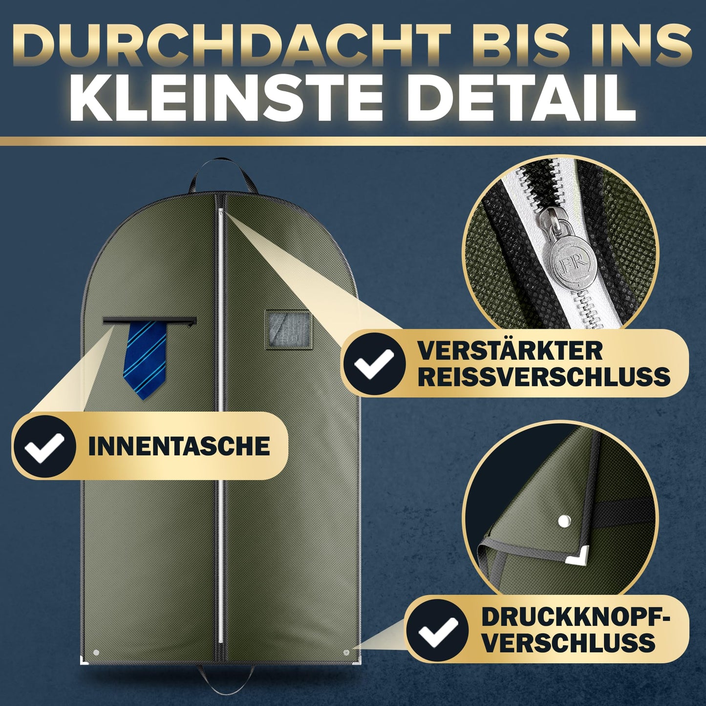 FiRiO® 2 x Premium Garment Bag short - UP TO 50% THICKER MATERIAL - Suit Bag for suit, shirt & co - Foldable garment cover for travel & storage - Suit bag for men - Size: 120x60cm