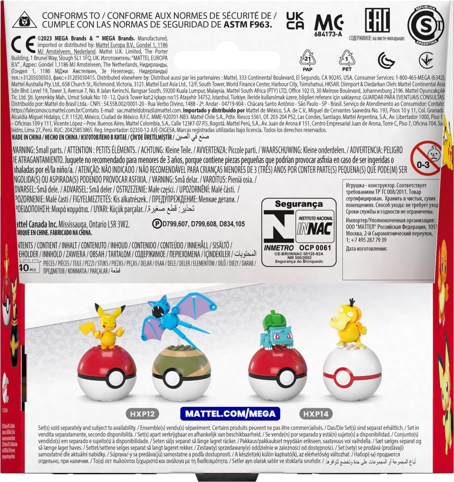 MEGA Pokémon Action Figure Building Toy Set, Pokeball 2-Pack, Pichu and Charmander with 40 pieces, for kids, HXP13