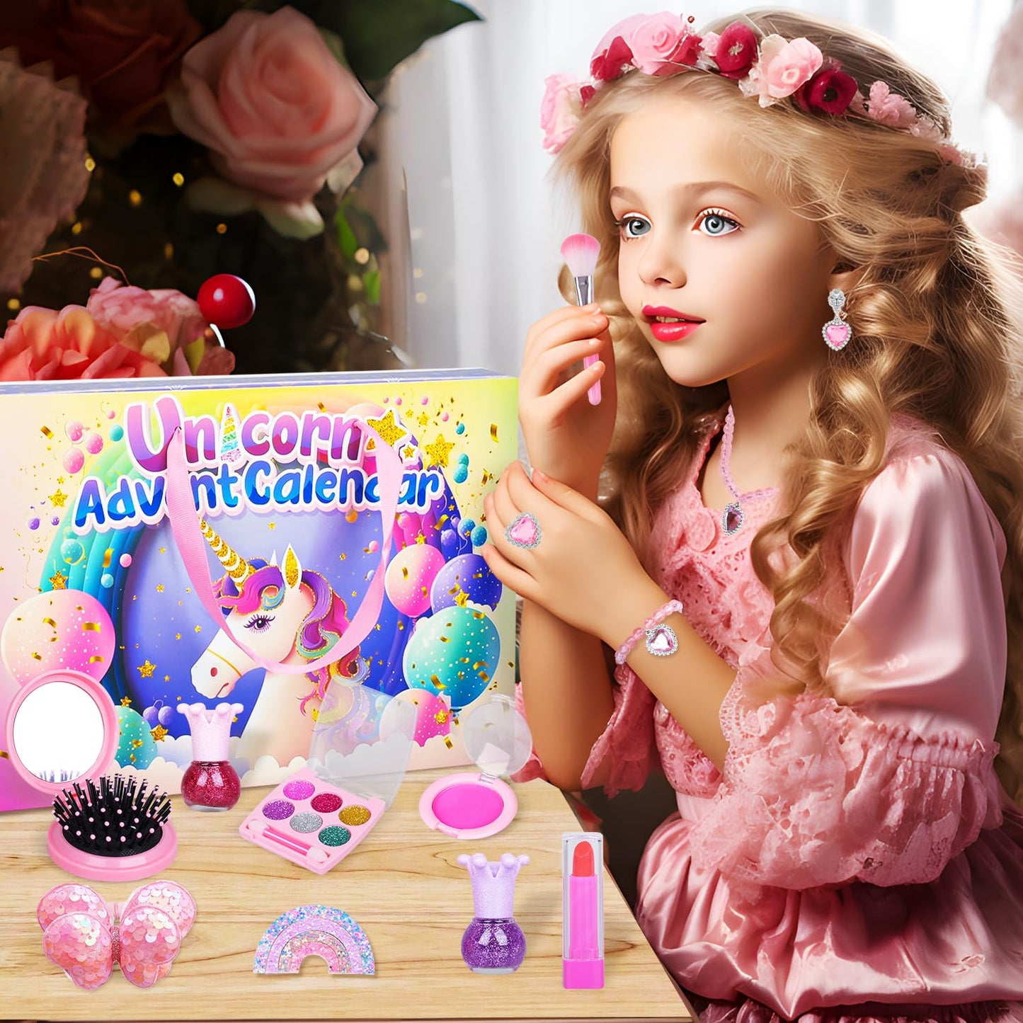 iZoeL Advent calendar cosmetics for teenage girls 2025 Christmas calendar 24 fashion jewelry makeup beauty calendar like unicorn jewelry earrings hair accessories ages 3-12 girls