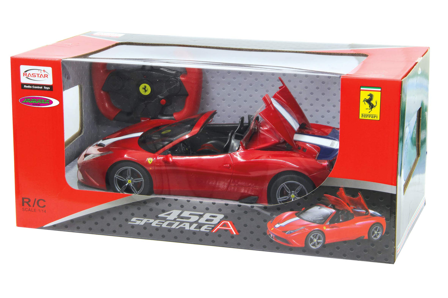 JAMARA 405066 - Ferrari 458 Speciale A 1:14 27MHz Convertible remote controlled - officially licensed, approx. 1 hour drive time at 11 km/h, LED lights, perfectly replicated details, detailed interior.