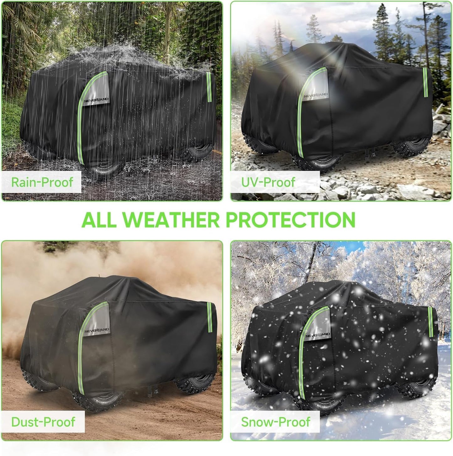 NEVERLAND XXXL Quad ATV Cover - Quad Vehicle Protection Cover 256*110*120cm Phosphorescent Dirt Repellent Winterproof Dustproof Rain UV Protection Black & Silver