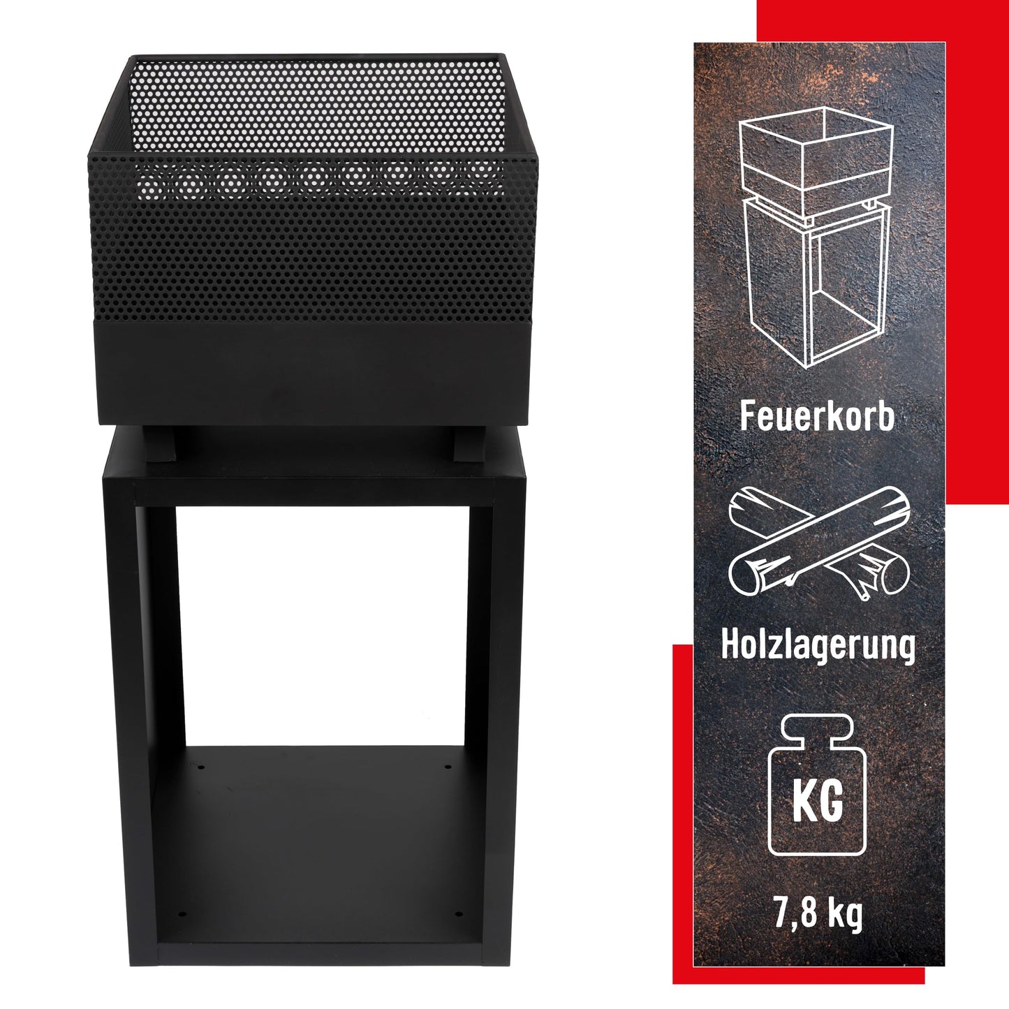 BBQ Collection Fire Pit with Spark Guard - Fire Basket 39 x 39 x 85 cm - Garden Chiminea for Firewood - Patio Heater with Poker and Firewood Storage - Patio Decor - Carbon Steel