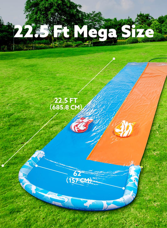 JOYIN 685 cm slide and water slide with 2 bodyboards, lawn water slide with built-in sprinkler for summer water fun in the garden for kids and adults.