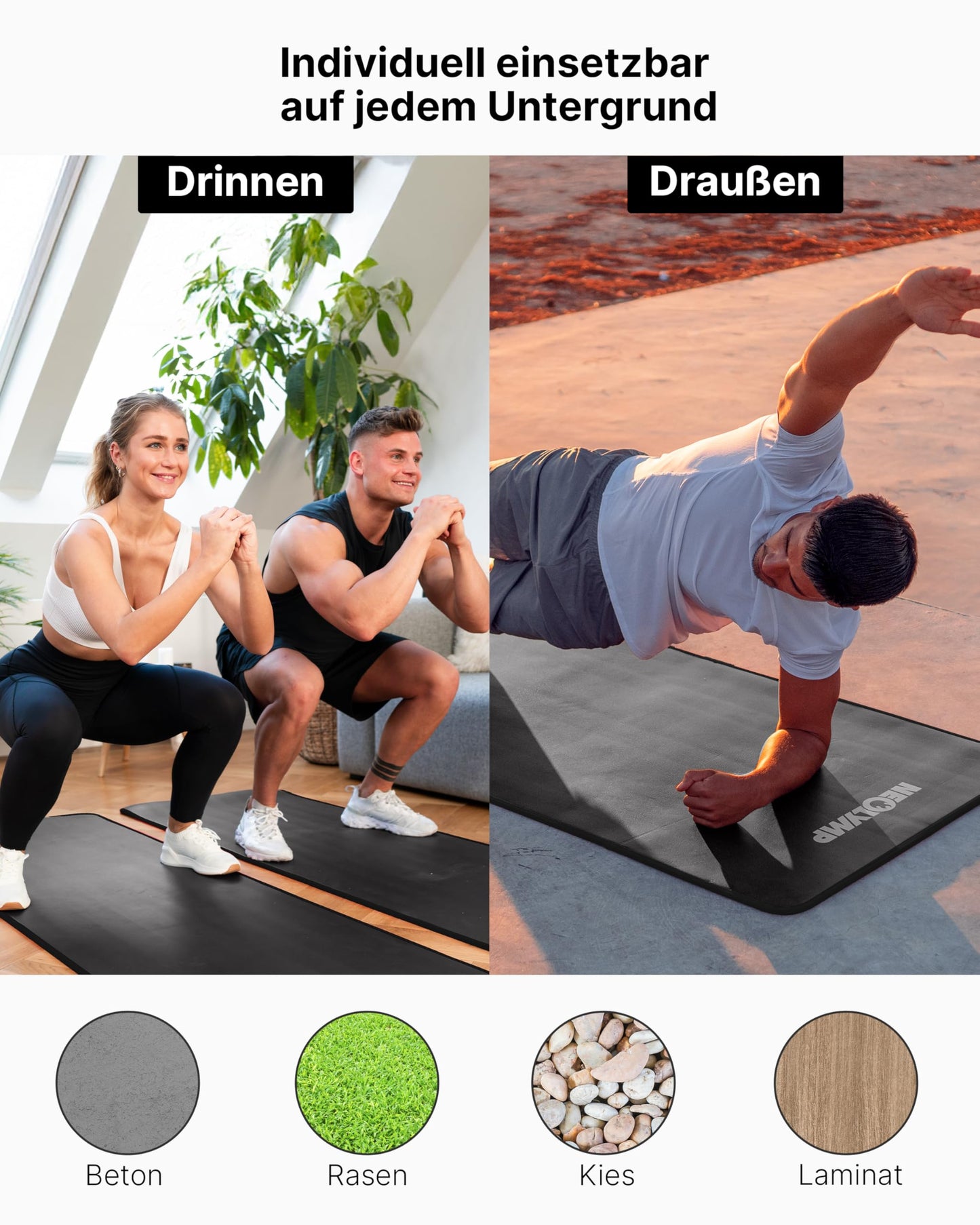 NEOLYMP extra thick and non-slip fitness mat with fitness e-book and carrying strap - Pilates mat, yoga mat, exercise mat, gymnastics mat, training mat (anthracite | 80 cm)