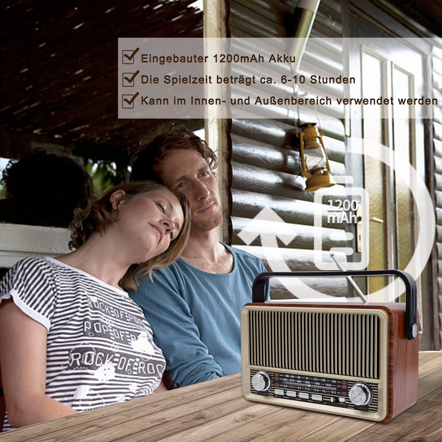 Sentasi Retro Bluetooth 5.0 Radio - Nostalgic AM SW FM vintage device with 1200mAh rechargeable battery, USB/TF support - For kitchen, office, and home