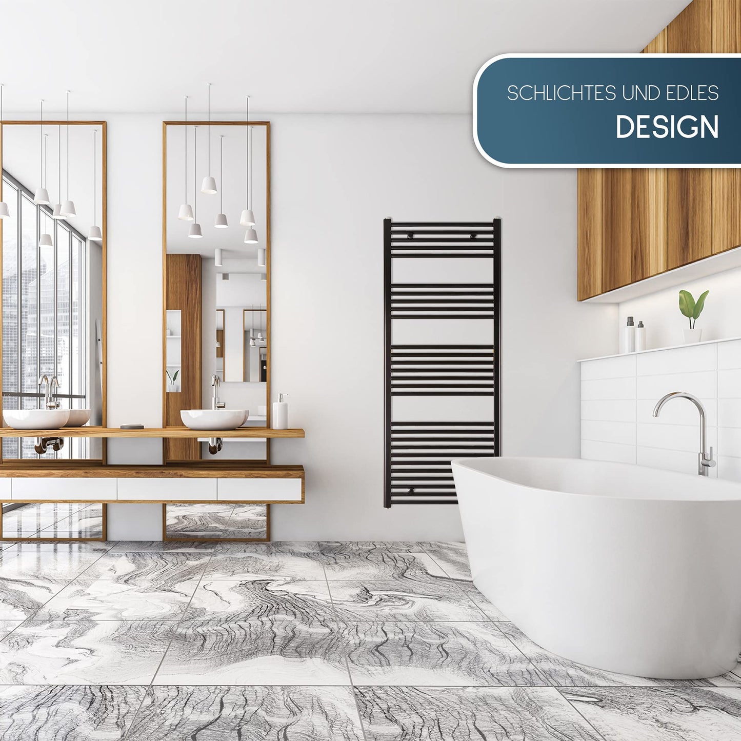 anapont electric towel radiator 1475hx600b - black - with timer function - towel heater - electric bathroom heater - bathroom towel heater - Made in Germany