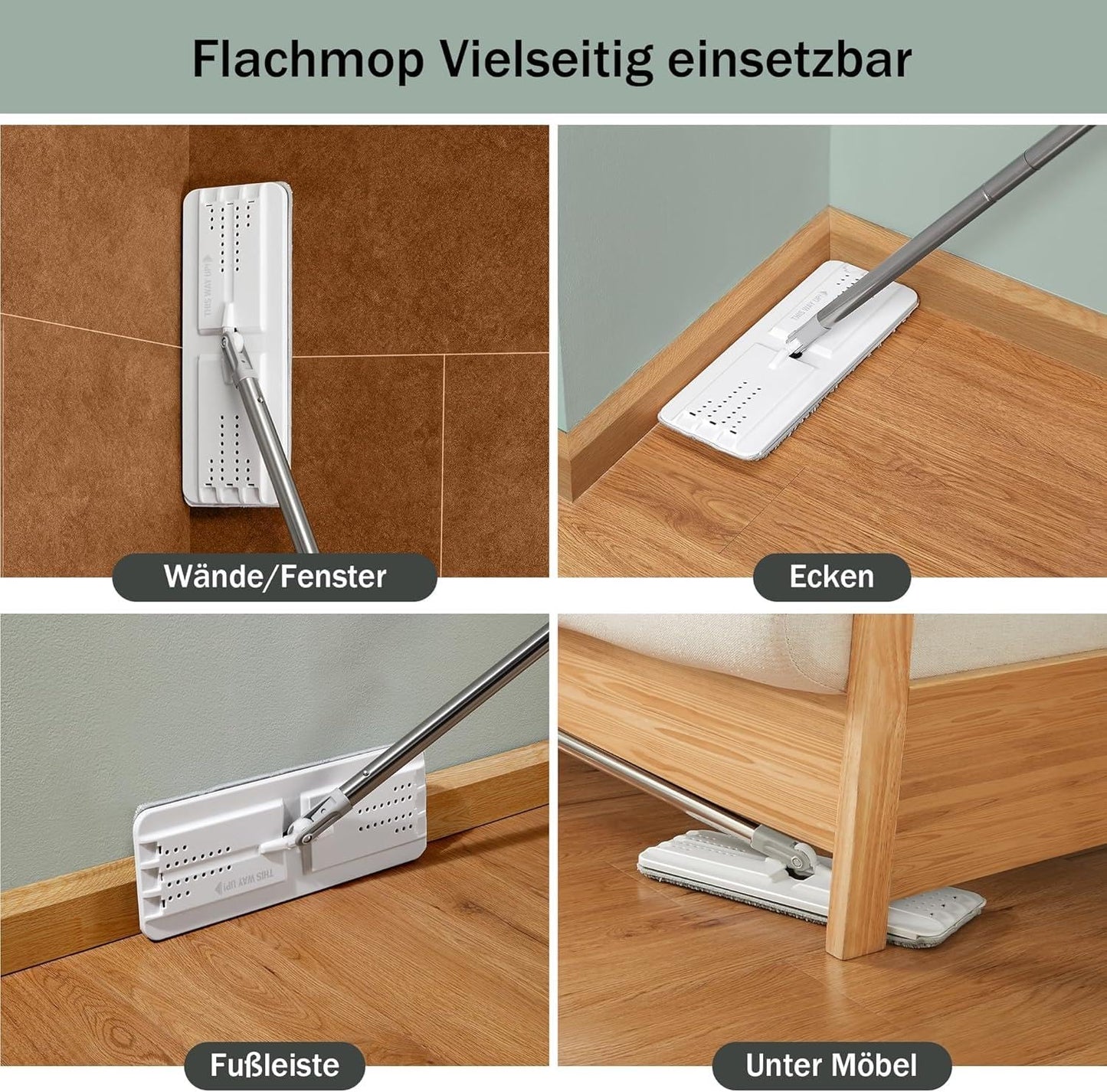 JOYMOOP Mop and Bucket with Wringer Set for Home, Flat Mop and Bucket System, Mops for Floor and Wall Cleaning, with 3 reusable microfiber mop pads.