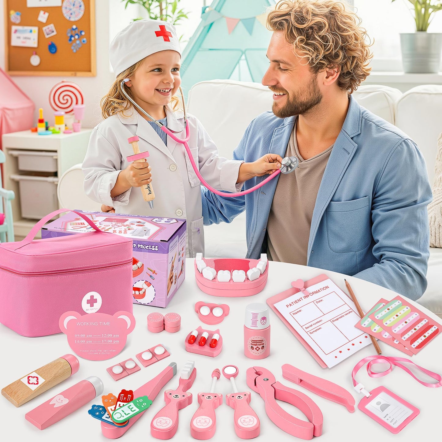 Ophy Doctor's Kit for Kids Wooden Playset, 40 Piece Doctor's Kit for Kids 3, 4, 5 Years Medical Toy With Real Stethoscope Role-Playing Toy EfficientGrip