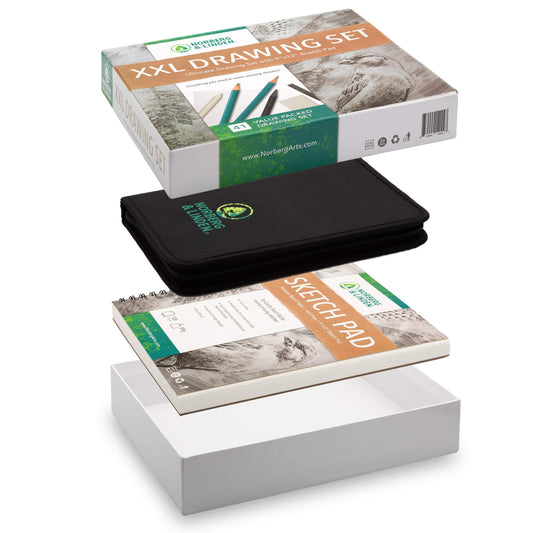 XXL set - sketching pencils & charcoal set - drawing pad for sketching, 100 sheets, kneaded eraser & pencils - perfect set for kids, teenagers & adults.