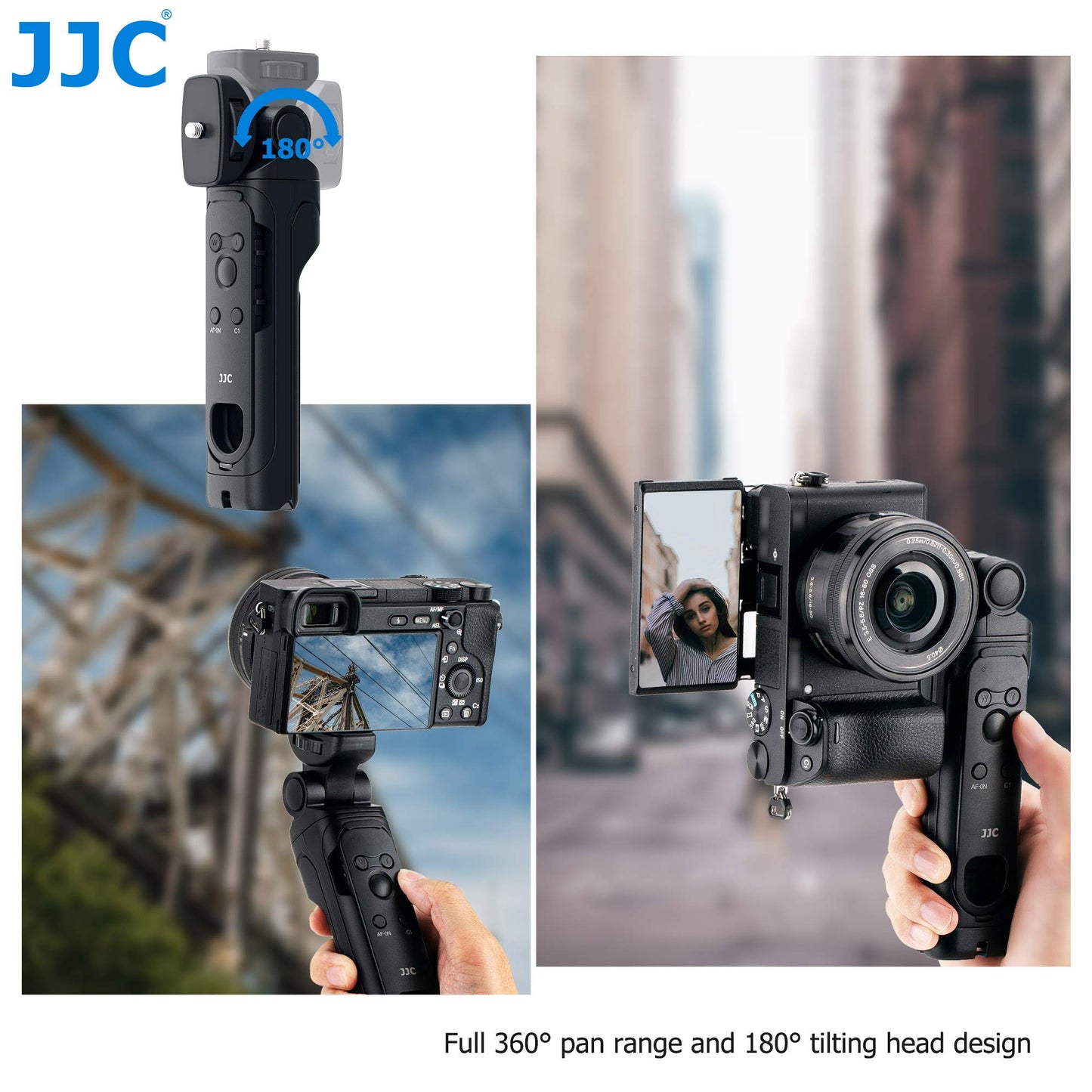 JJC Bluetooth Handgrip Remote Control for Sony ZV-E10 ZV-1 ZV-1F A6700 A6600 A6400 A6100 A7C A7SIII A7III A7RIII A7RIV A7RV RX0II RX100VII Vlogging Cameras Replaces GP-VPT2BT Mini Tripod Handle Tripod Stand