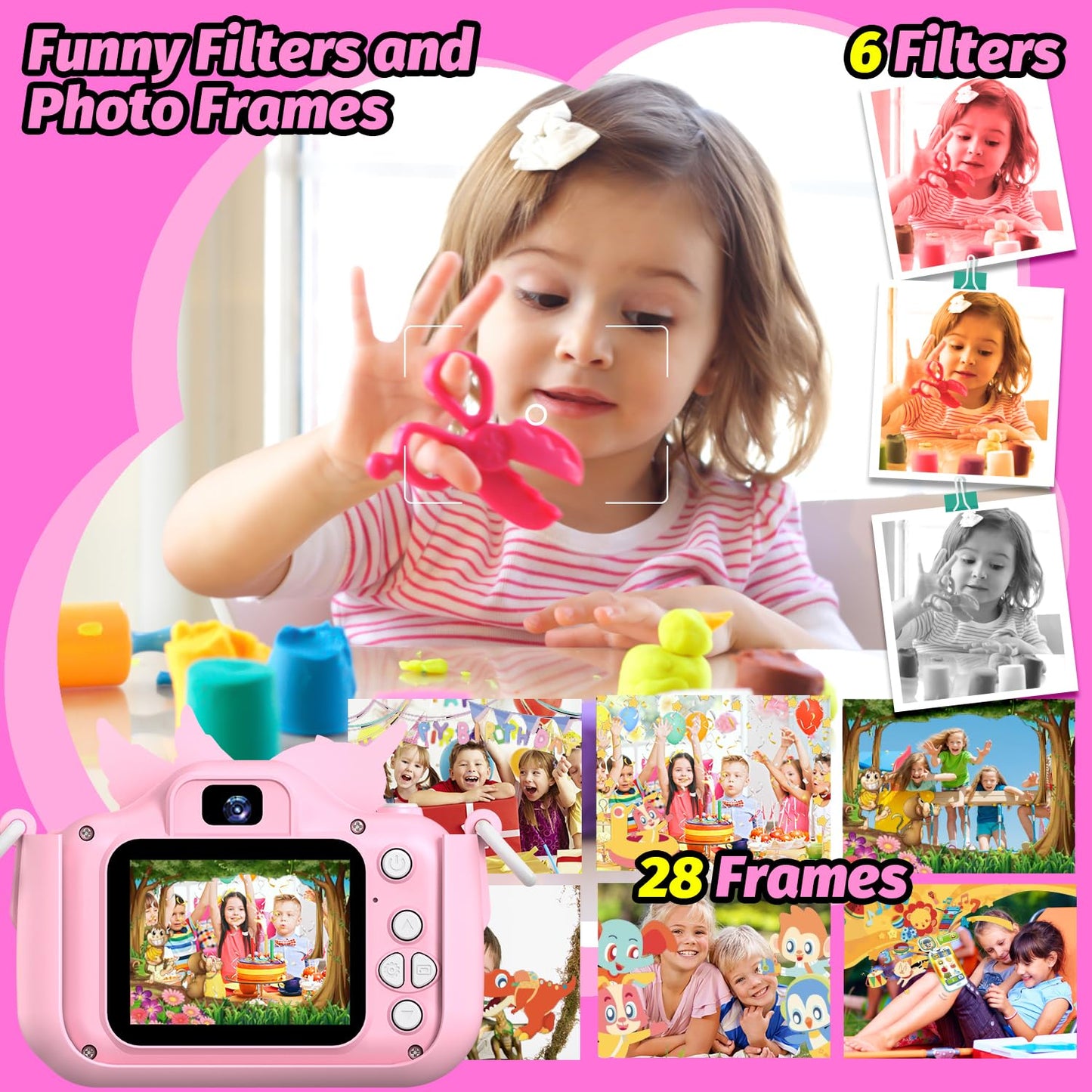Children's camera, Unicorn Selfie Digital Camera with 32GB Card, Christmas birthday gift for boys and girls, 1080P HD Kids Camera, gifts toy for 3 4 5 6 7 8 9 10 11 12 years.
