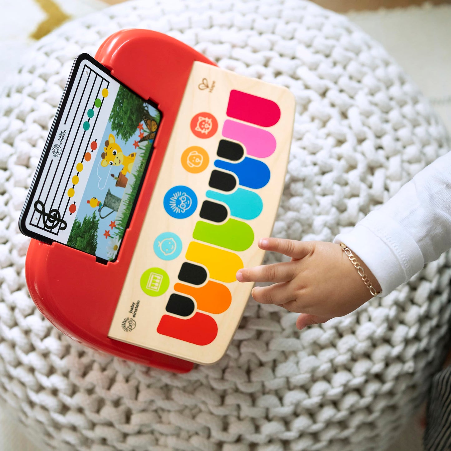Baby Einstein 12577 Hape Cal's First Melodies Magic Touch Piano Musical Toy Piano made of wood with 3 music sheets, 6 melodies, from 6 months, multicolor, 1 piece (1 pack)