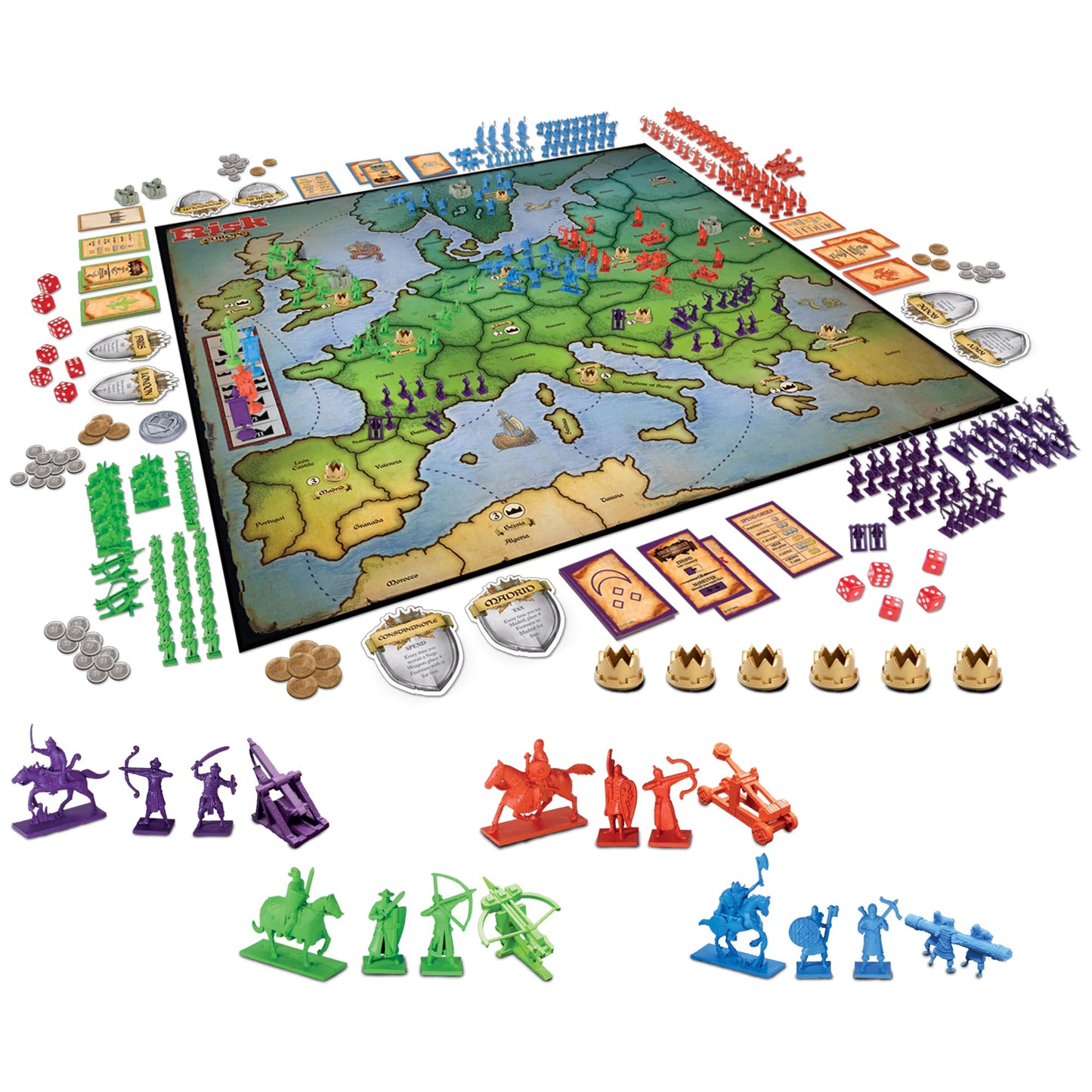 Winning Moves Risk game, Medieval European strategy, 2-4 players, Ages 14+, Blue.