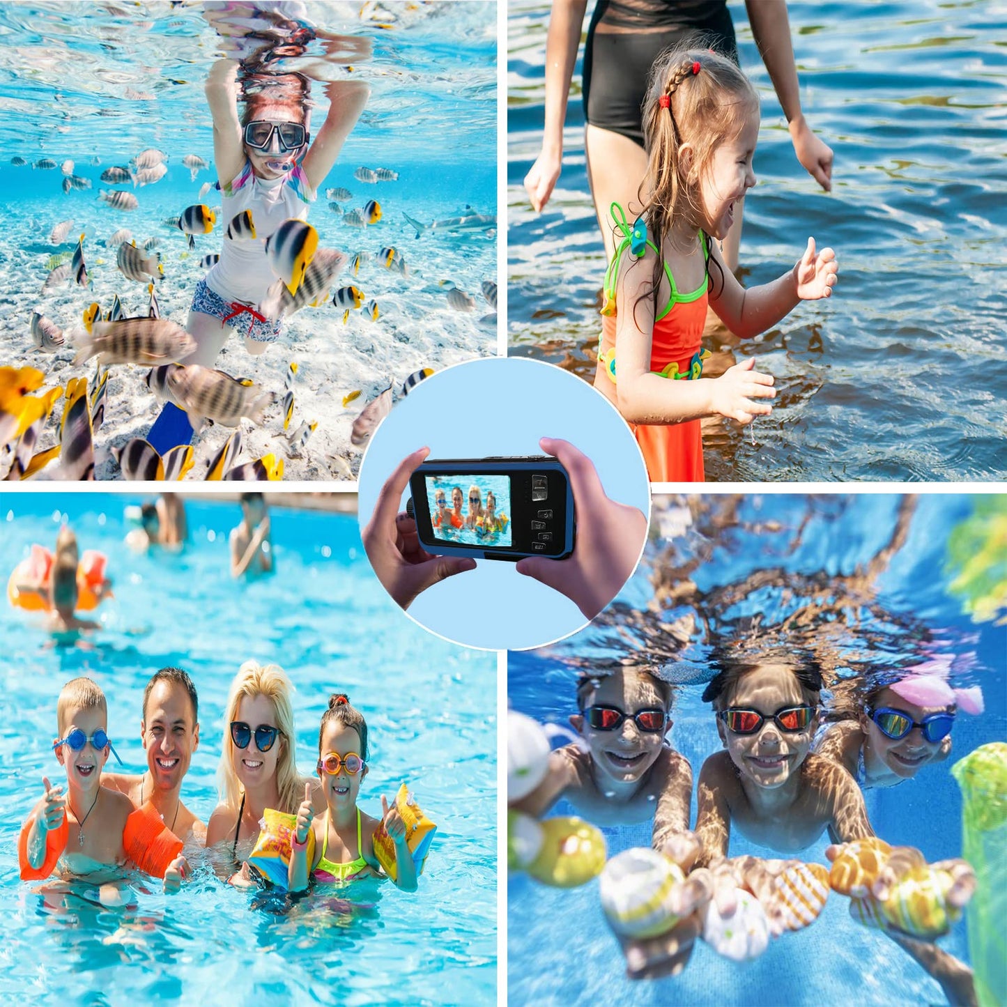 Underwater Camera Full HD 2.7K 48MP 10FT Camera Waterproof Dual Screen 16X Digital Zoom Snorkeling Waterproof Digital Camera for Selfie Underwater, Swimming, Vacation