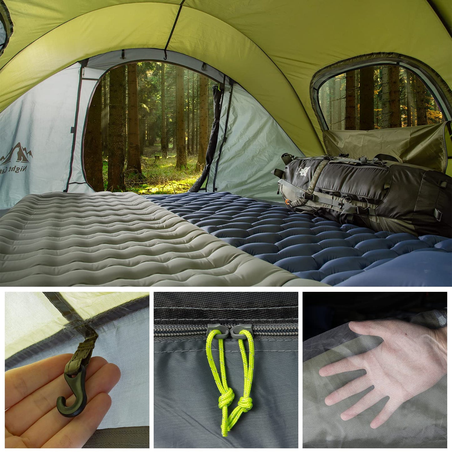 Night Cat 4-Person Waterproof Backpacking Tent: Camping tent for outdoor sports, picnicking, hiking, and traveling.