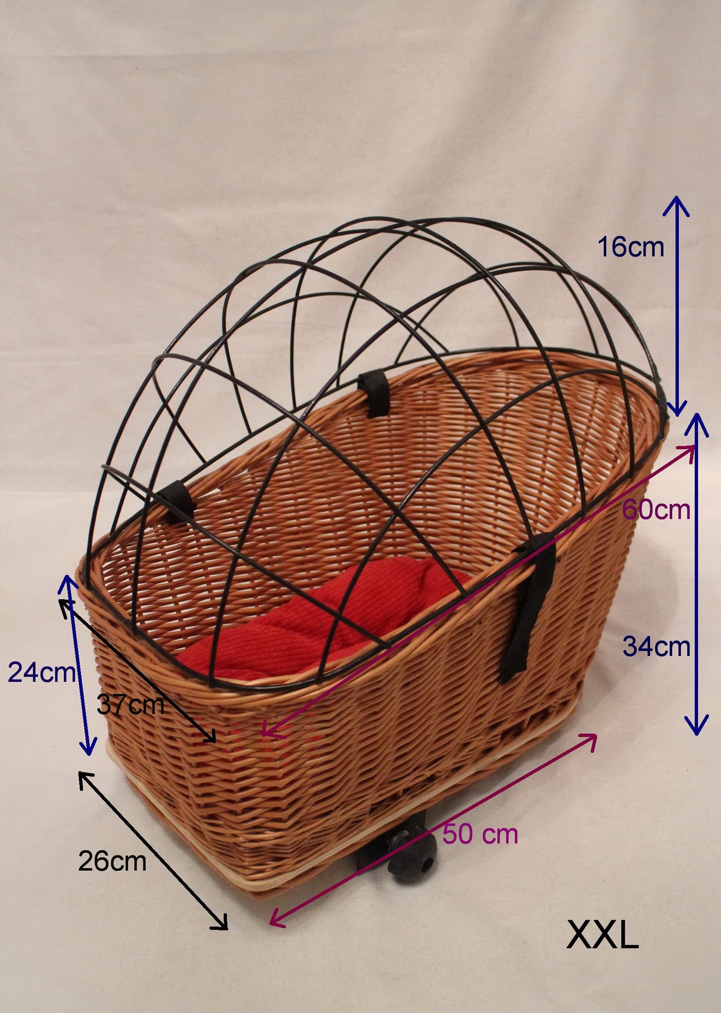 Marcus dog bicycle basket XXL for luggage rack made of wicker with metal grid and cushion luggage rack basket shopping basket