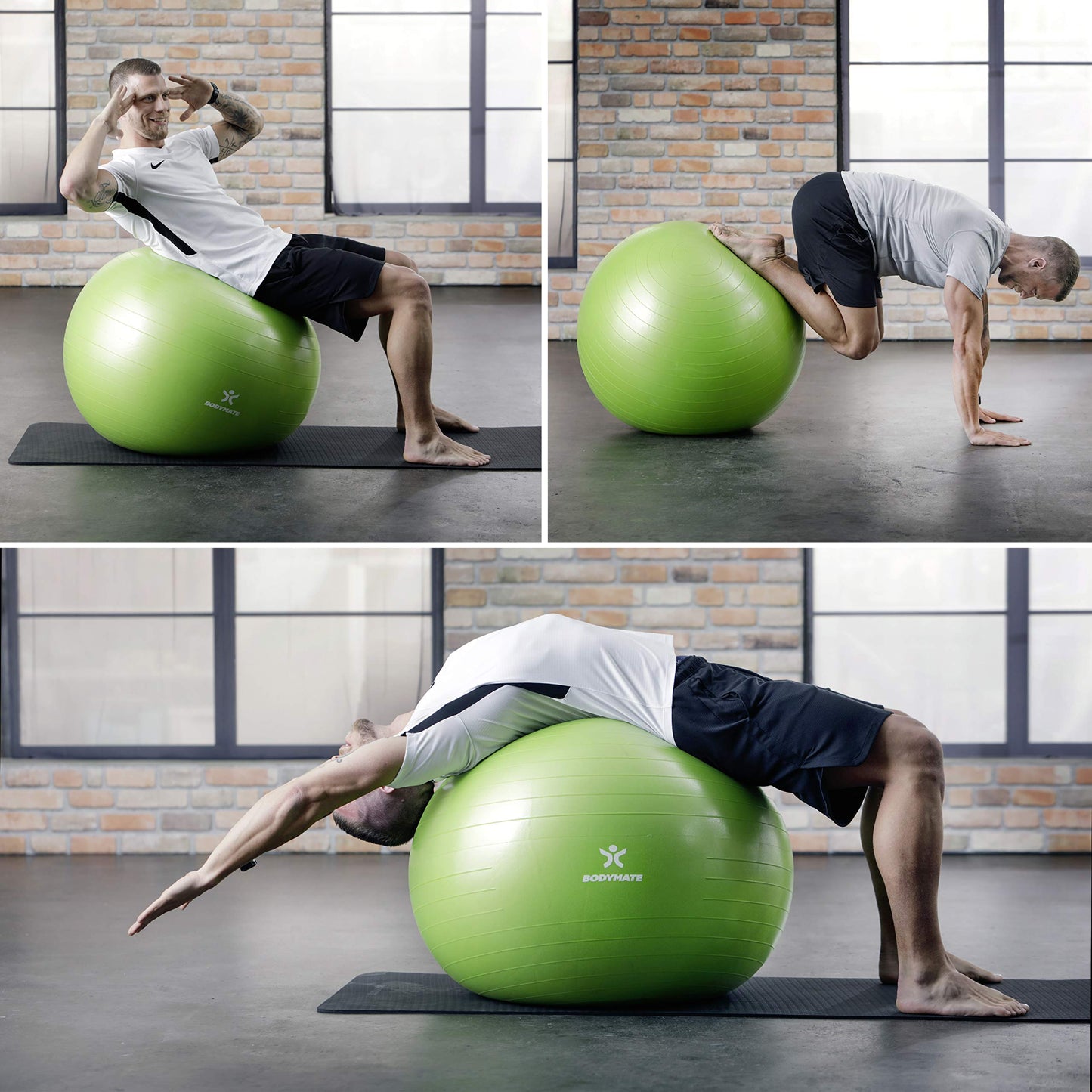 BODYMATE Exercise Ball with FREE E-Book and Air Pump. Fitness, Yoga, Core Training, Strong Back, Office Chair. ANTHRACITE 65cm.