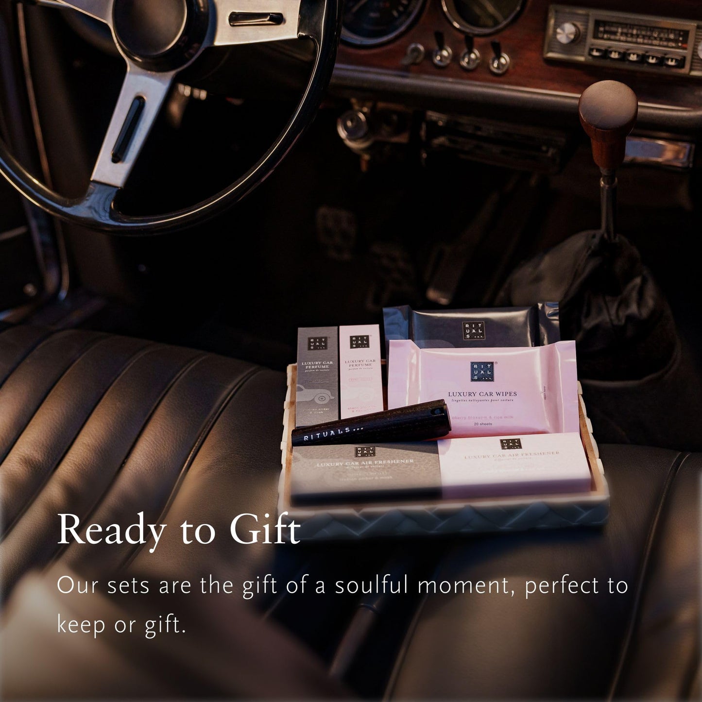 RITUALS The Ritual of Homme Car Perfume Gift Set - Includes a car perfume, a pack of car wipes, and a reusable wooden holder with 2 refillable air fresheners.