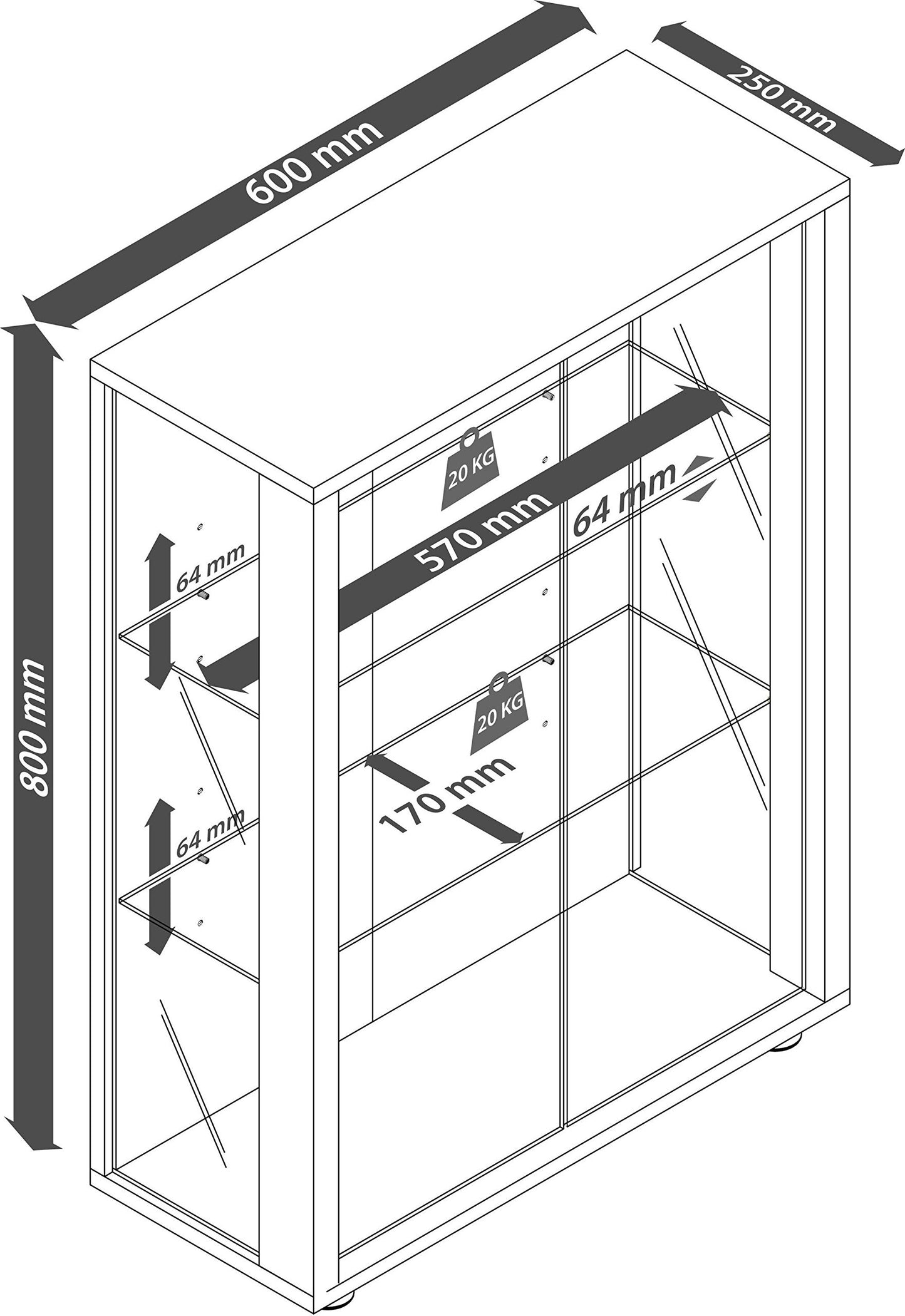 VCM wall display case glass cabinet shelf unit hanging showcase without lighting White "Udina"