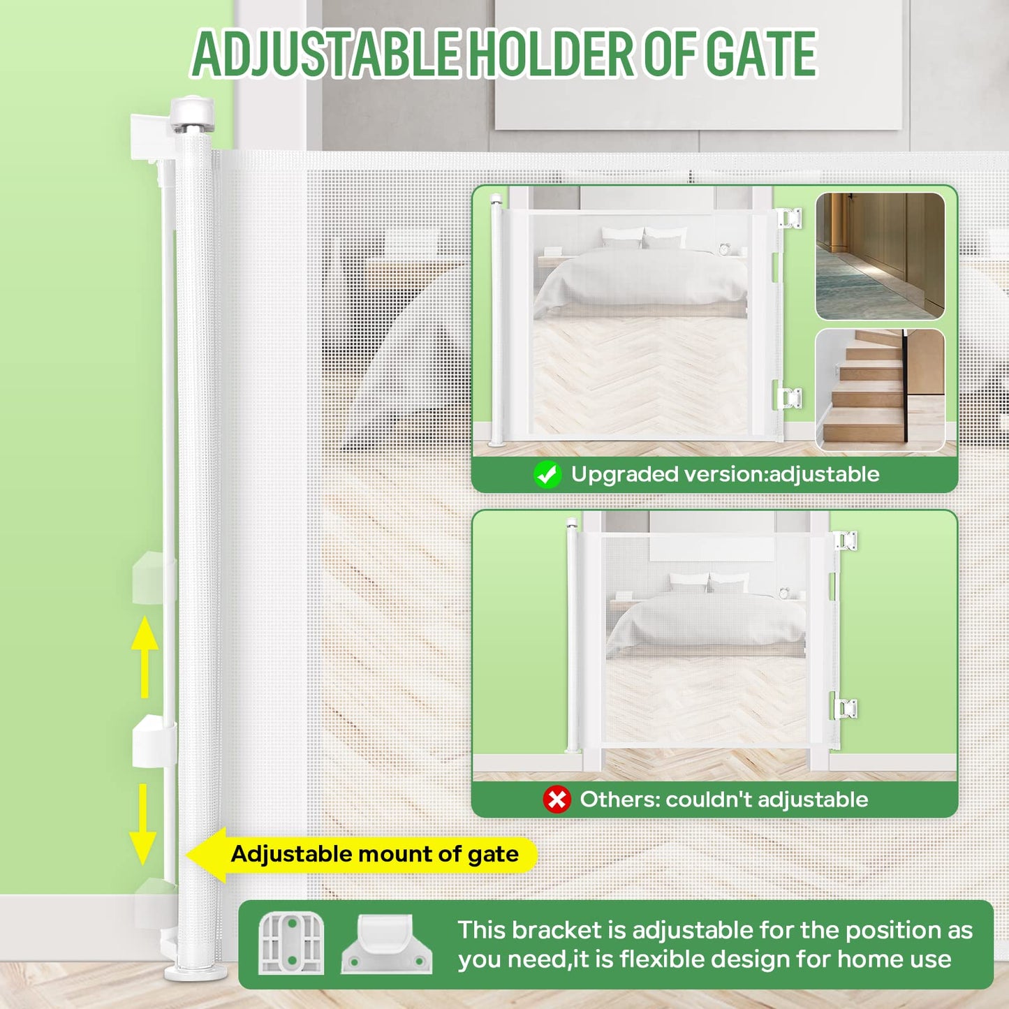 MYPIN Retractable Stair Gate for Baby Pets, Baby Gate 0 to 140 cm, 33 x 55 inches, Extra Wide Safety Gate, Dog Gate for Stairs, Hallways, One-Hand Operation, Easy to Clean, White.