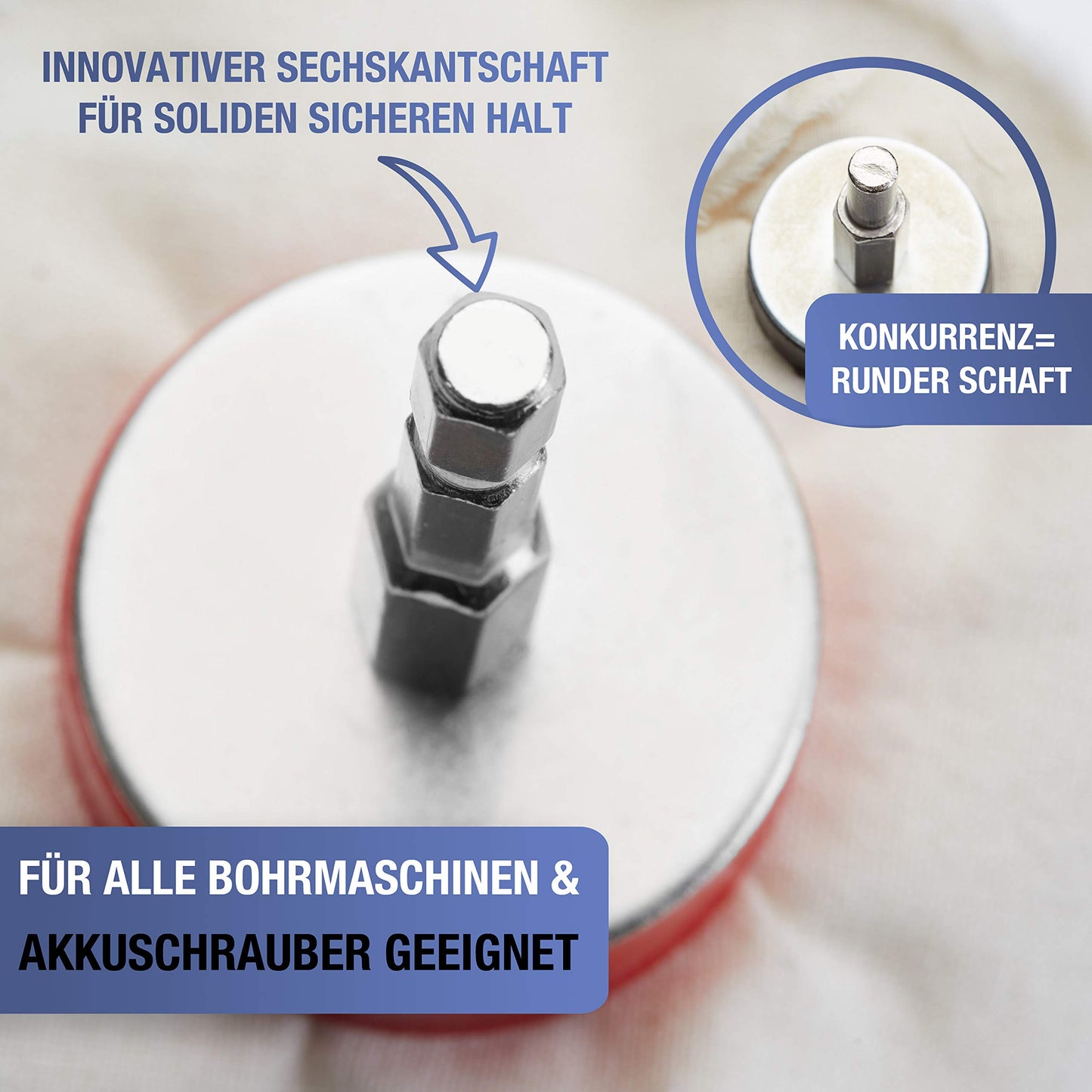 SCAZANA® polish attachment for cordless drill - Includes high-quality hex shank - Gentle polishing pads for drill machine - 6-piece polishing attachment with convenient storage bag.